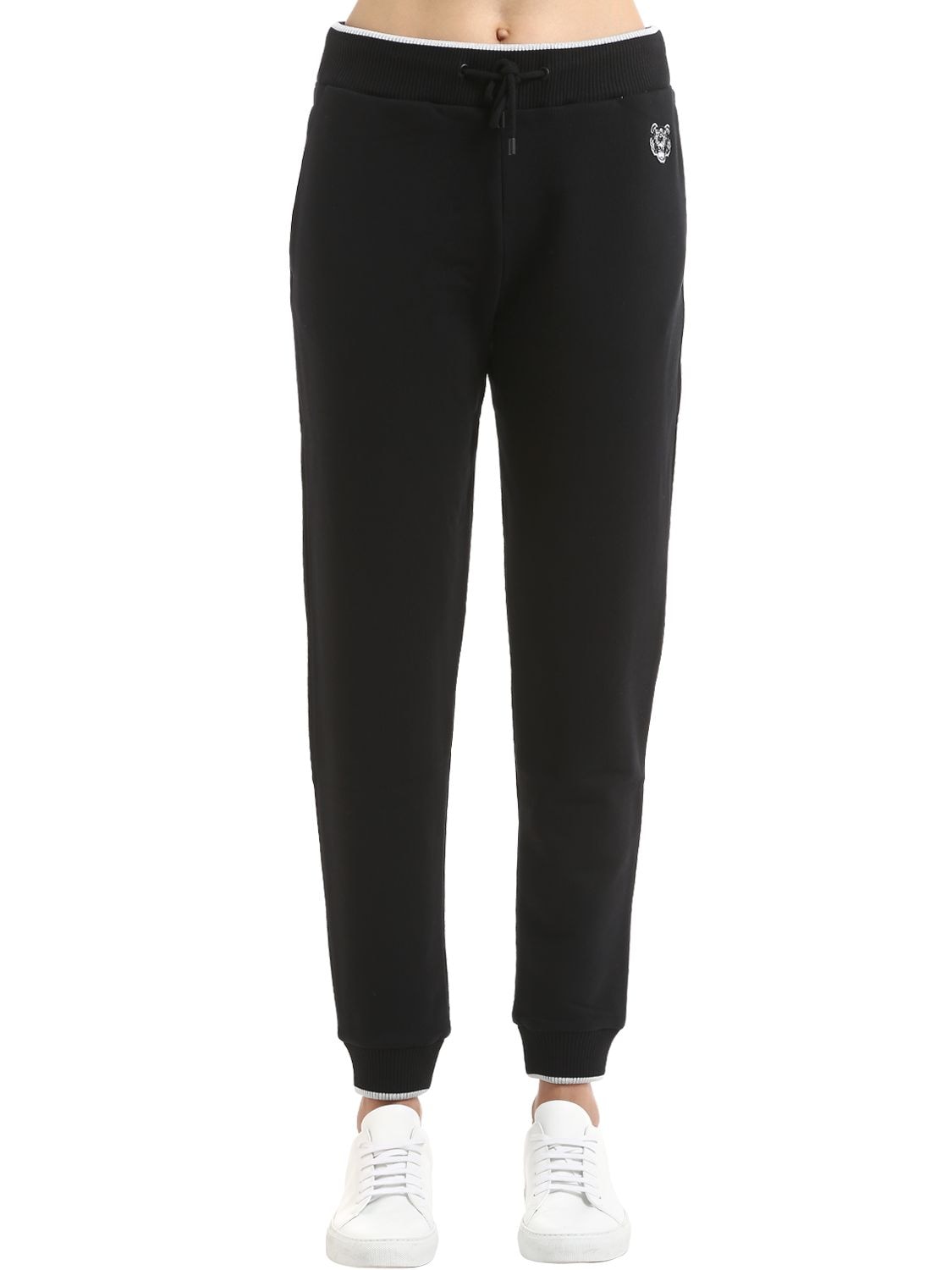 Kenzo Tiger Patch Cotton Sweatpants In Black