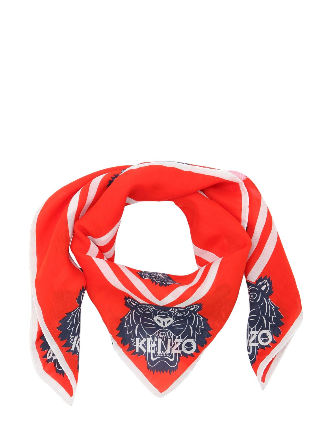Kenzo Tiger Print Cotton & Silk Square Scarf In Red
