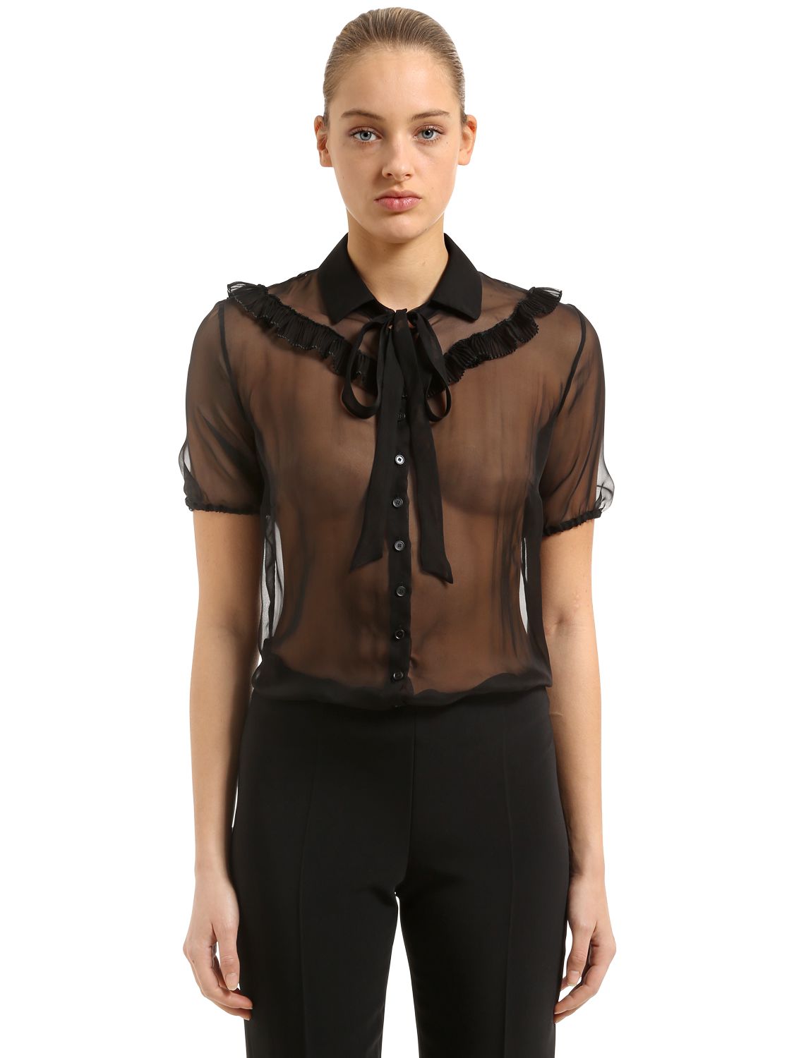 Rochas Ruffled Sheer Silk Chiffon 
