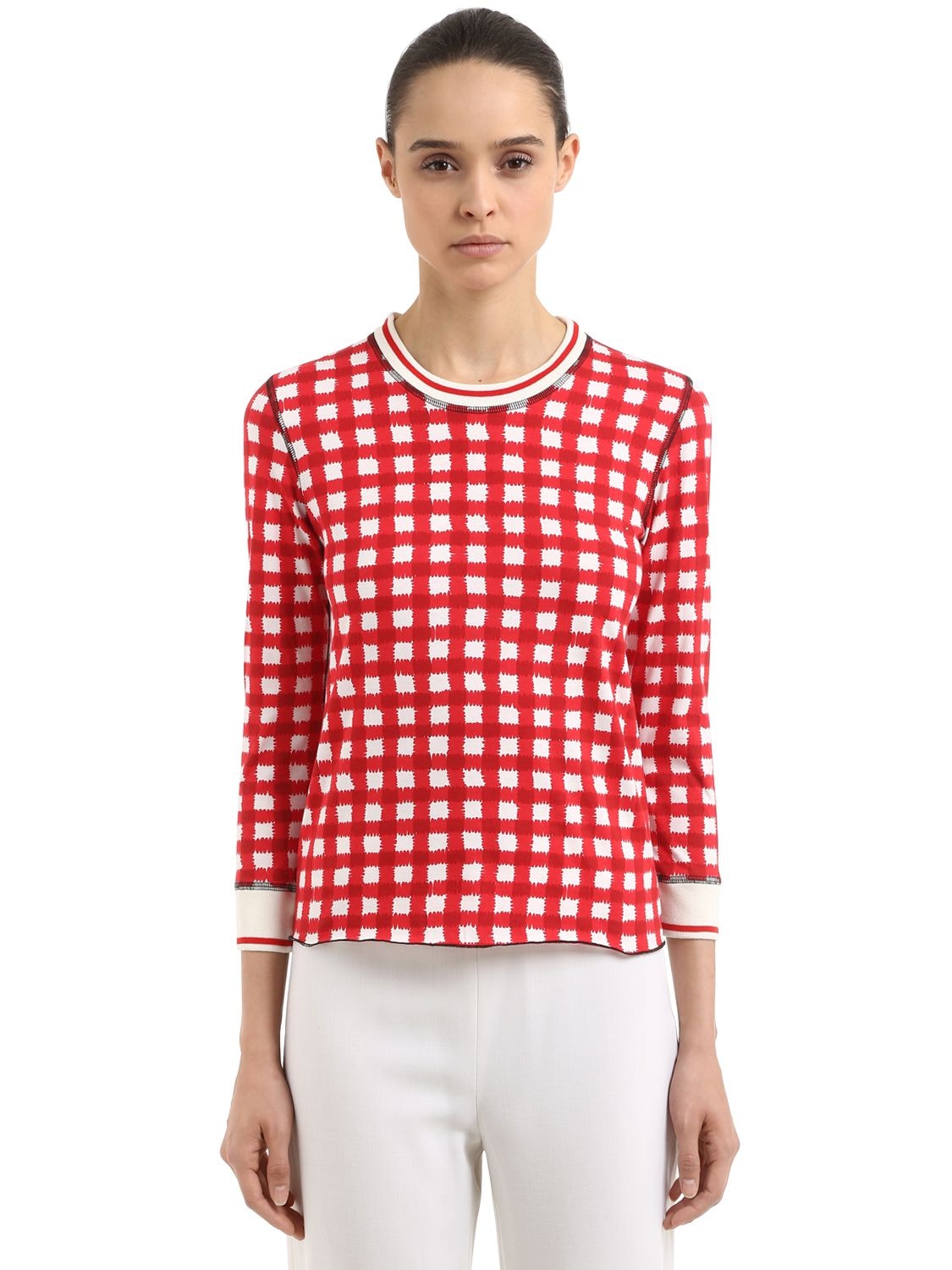 Marni Printed Cotton Jersey Top In Red