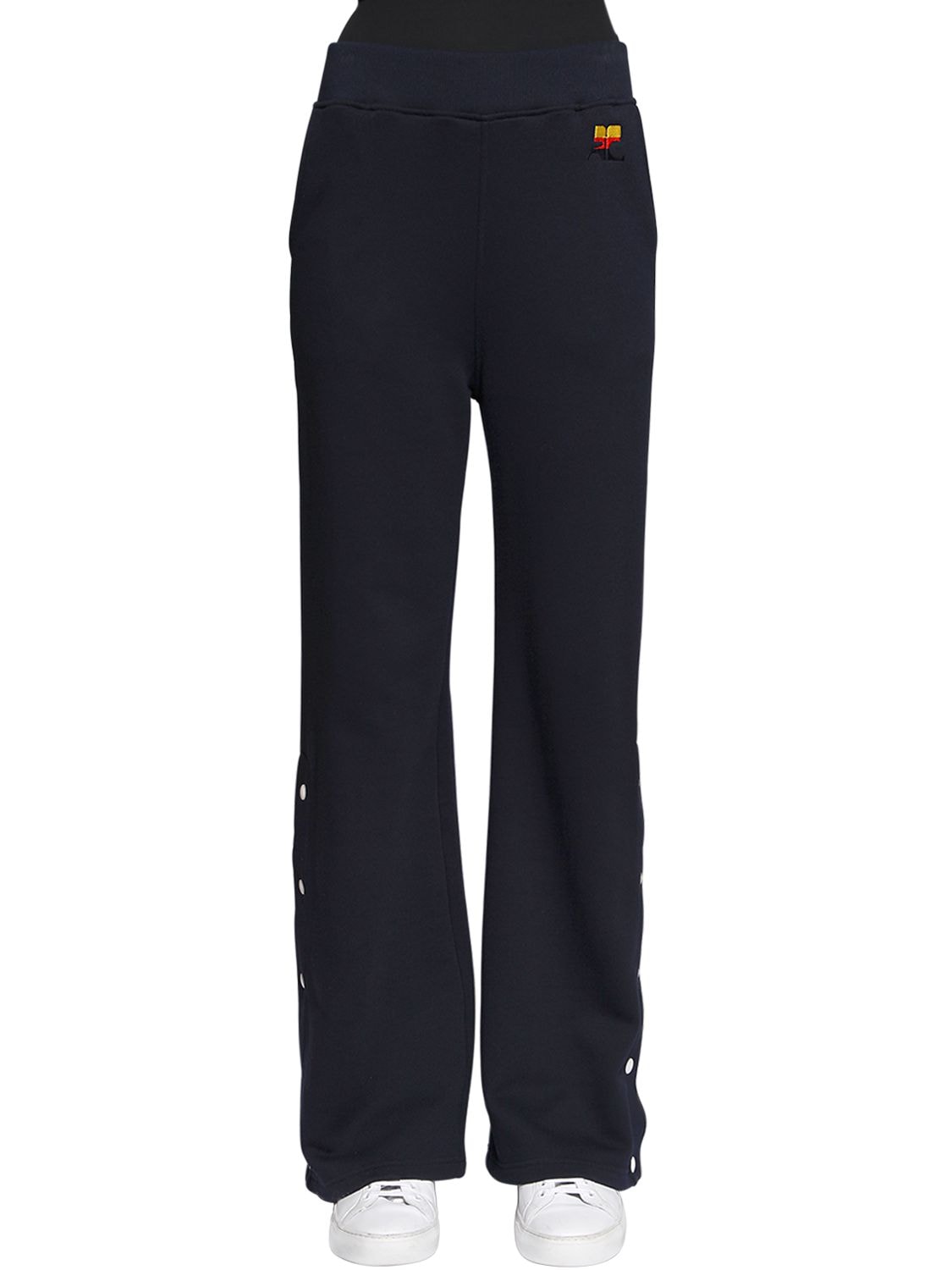 Courrèges Logo Embroidered Cotton Sweatpants In Blue