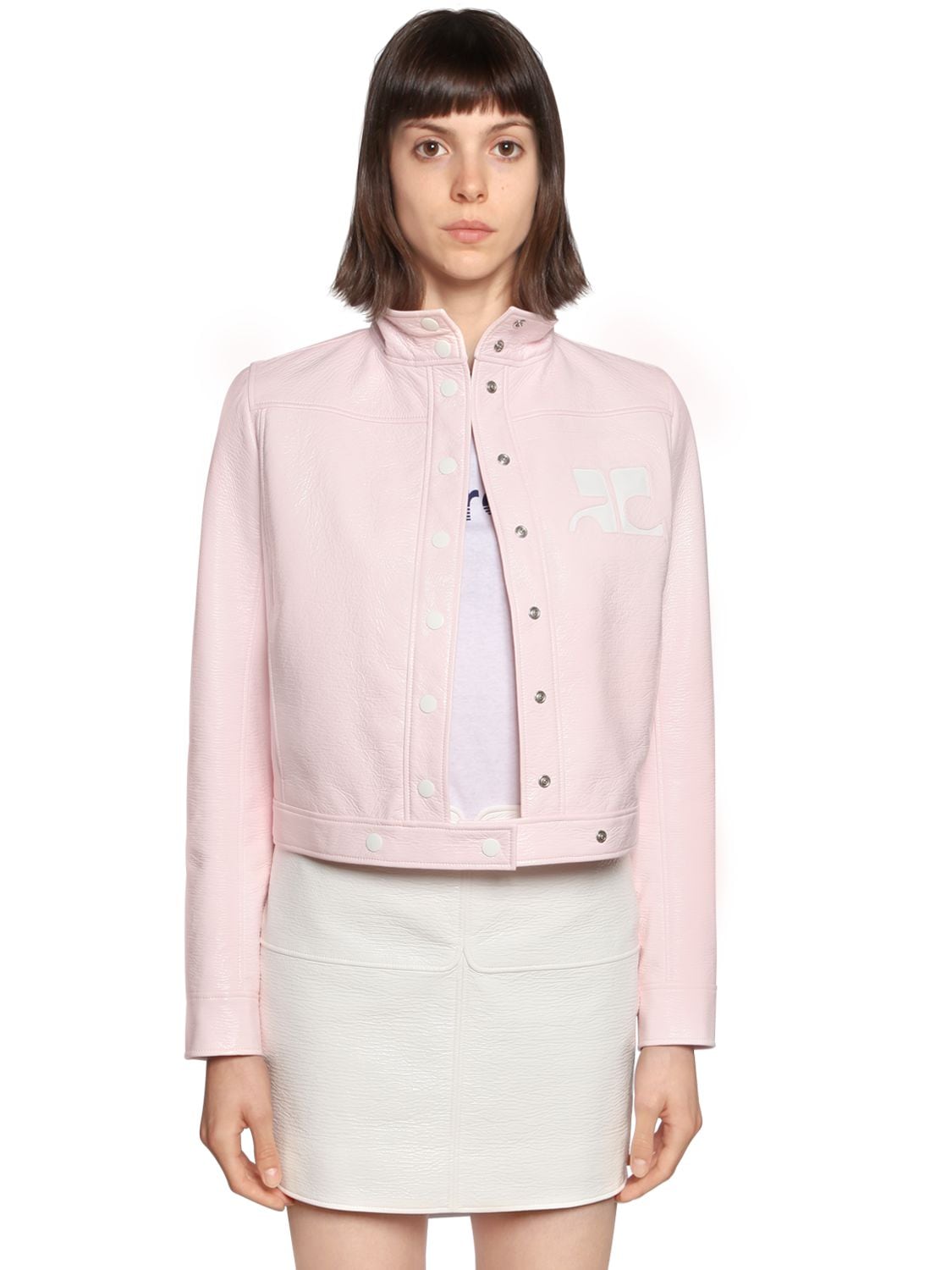 Courrèges Crackled Vinyl Coated Cotton Jacket In Light Pink