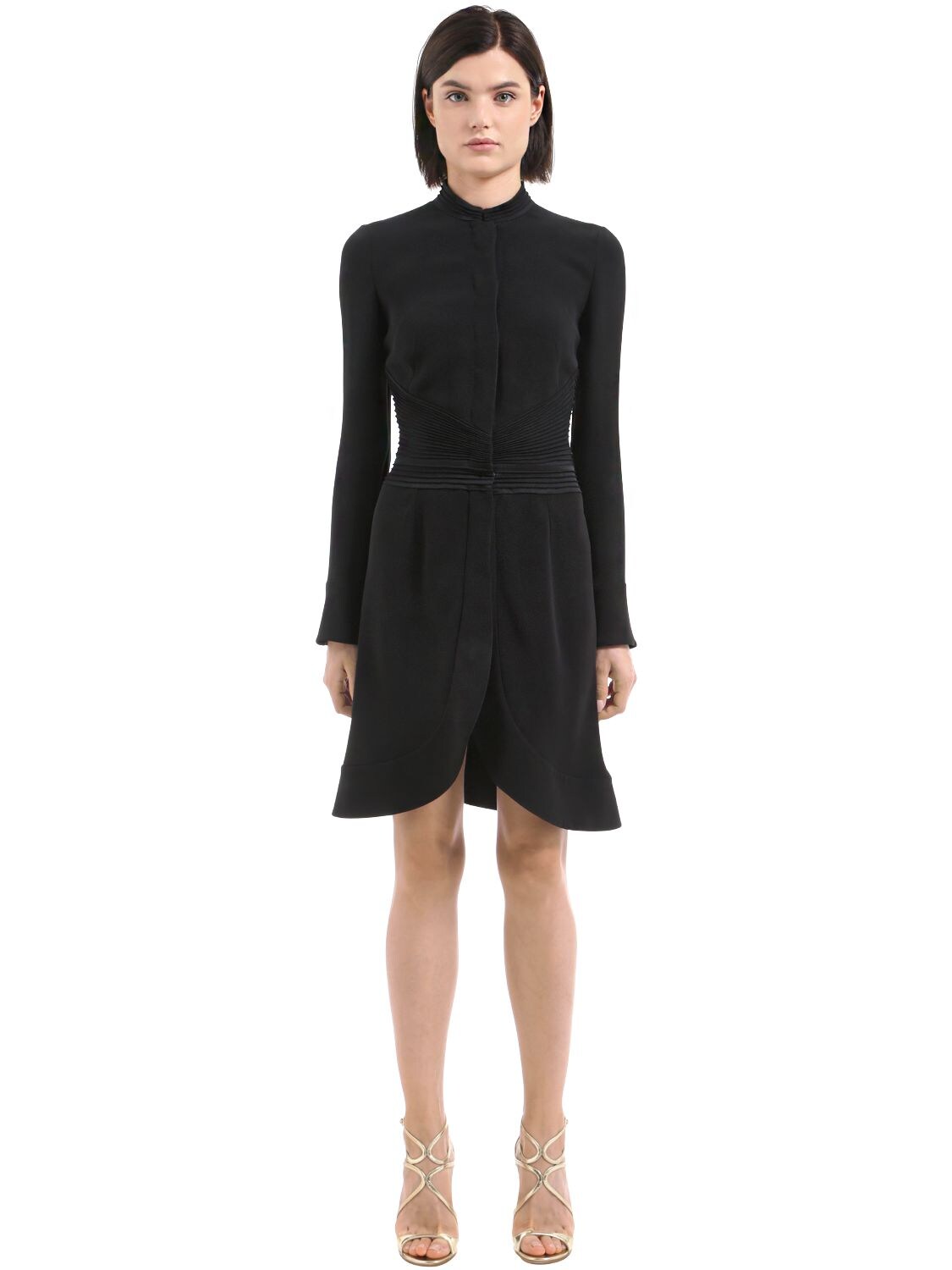Giorgio Armani Double Silk Cady Dress W/ Back Cutout In Black