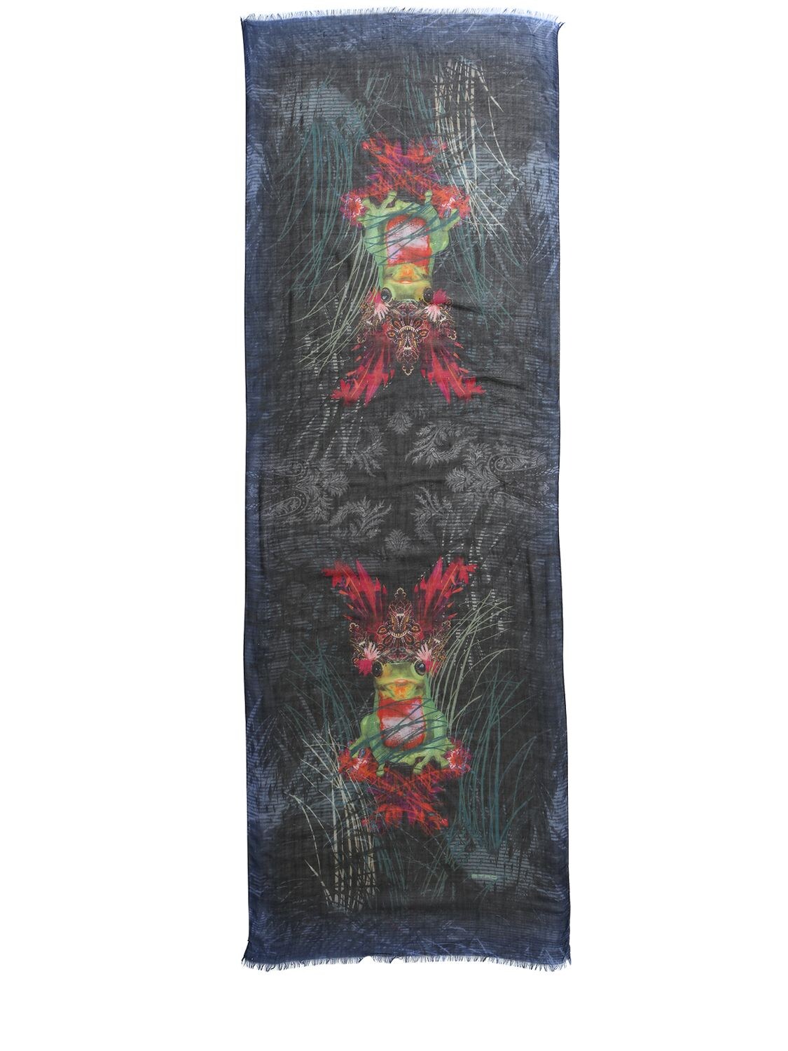 Etro Psychedelic Frog Cashmere Scarf In Blue/multi