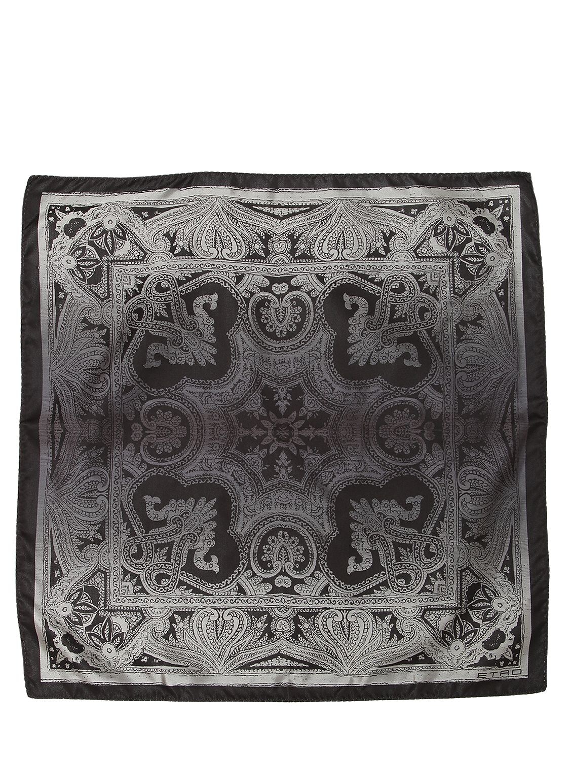 Etro Paisley Printed Silk Satin Pocket Square In Black