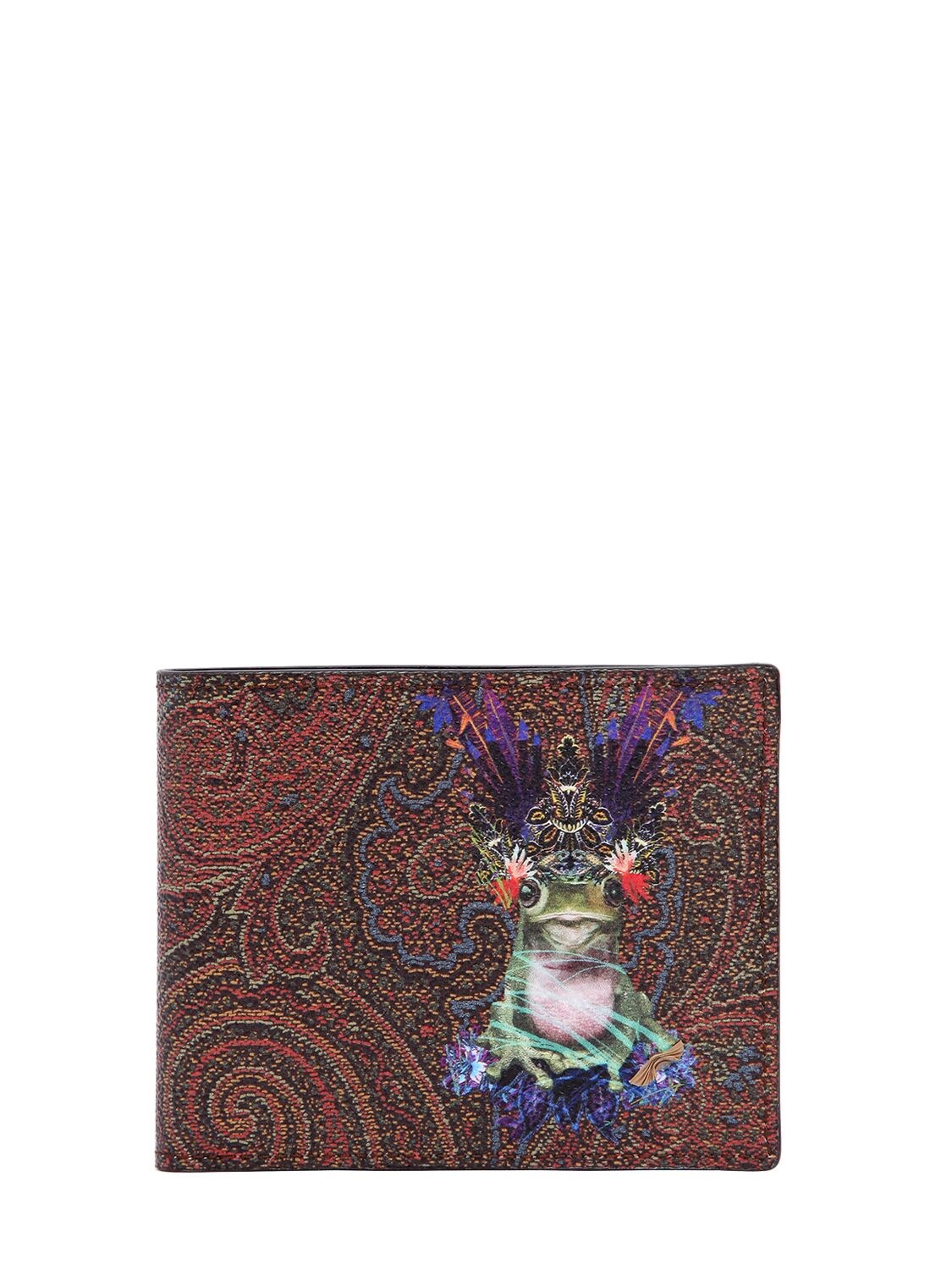 Etro Psychedelic Frog Fabric & Leather Wallet In Brown