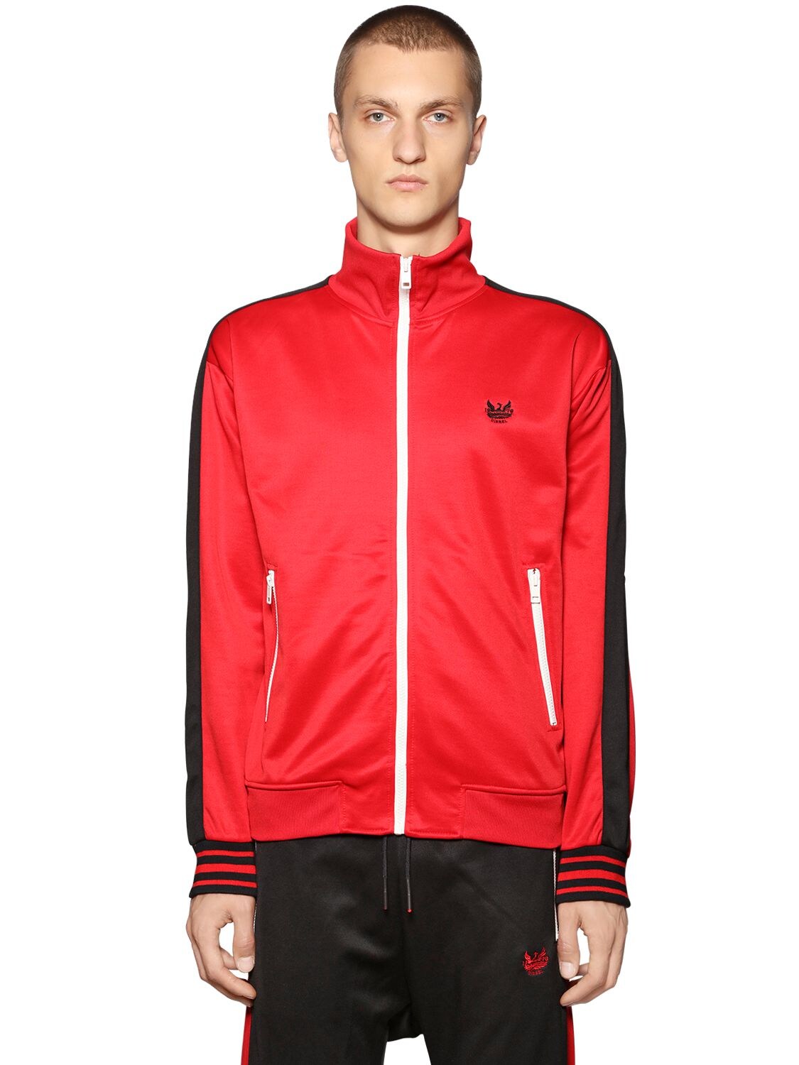 Diesel Zip-up Two Tone Track Jacket In Red/black | ModeSens