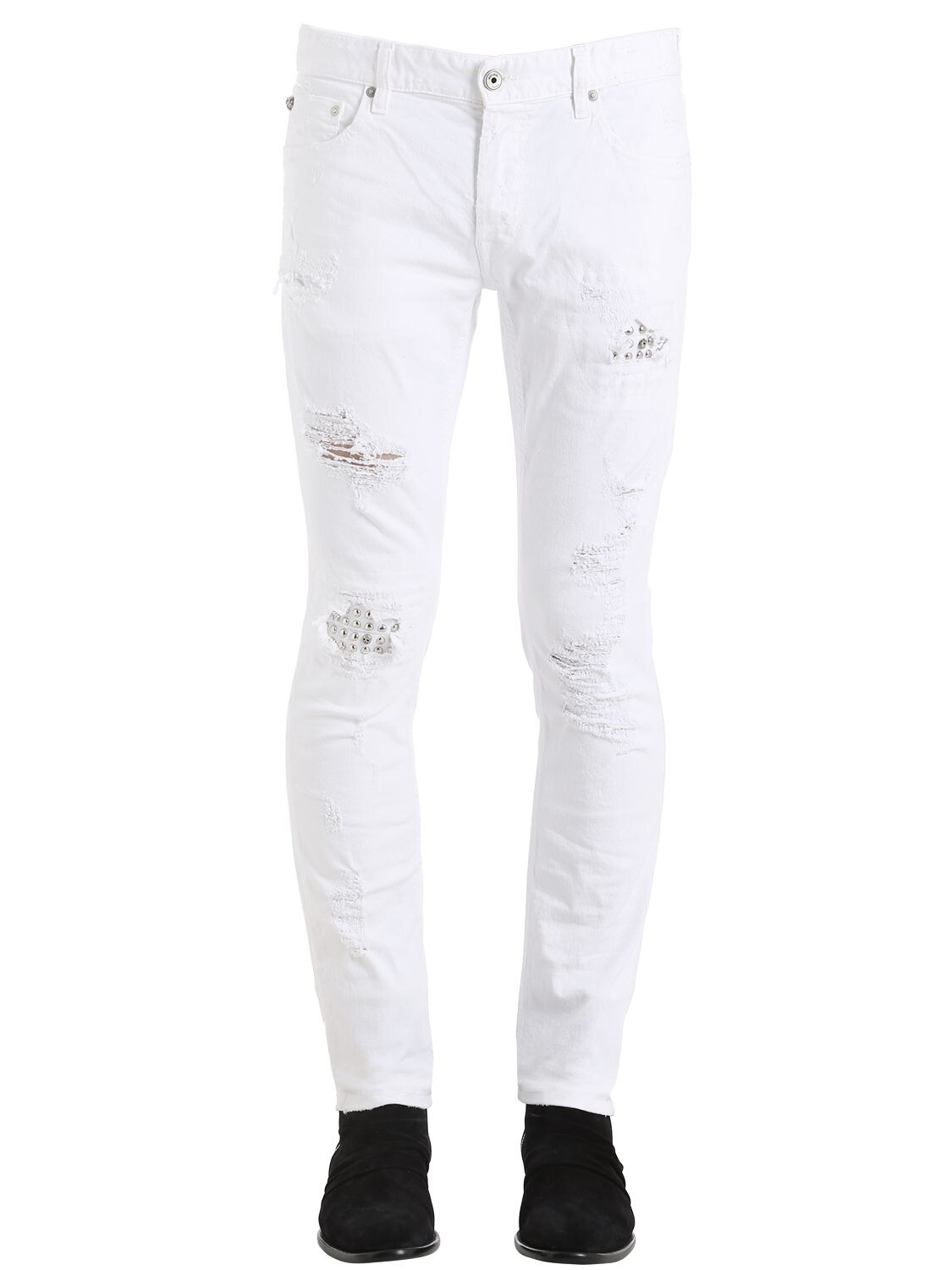 Just Cavalli 18cm Slim Studded Stretch Denim Jeans In White