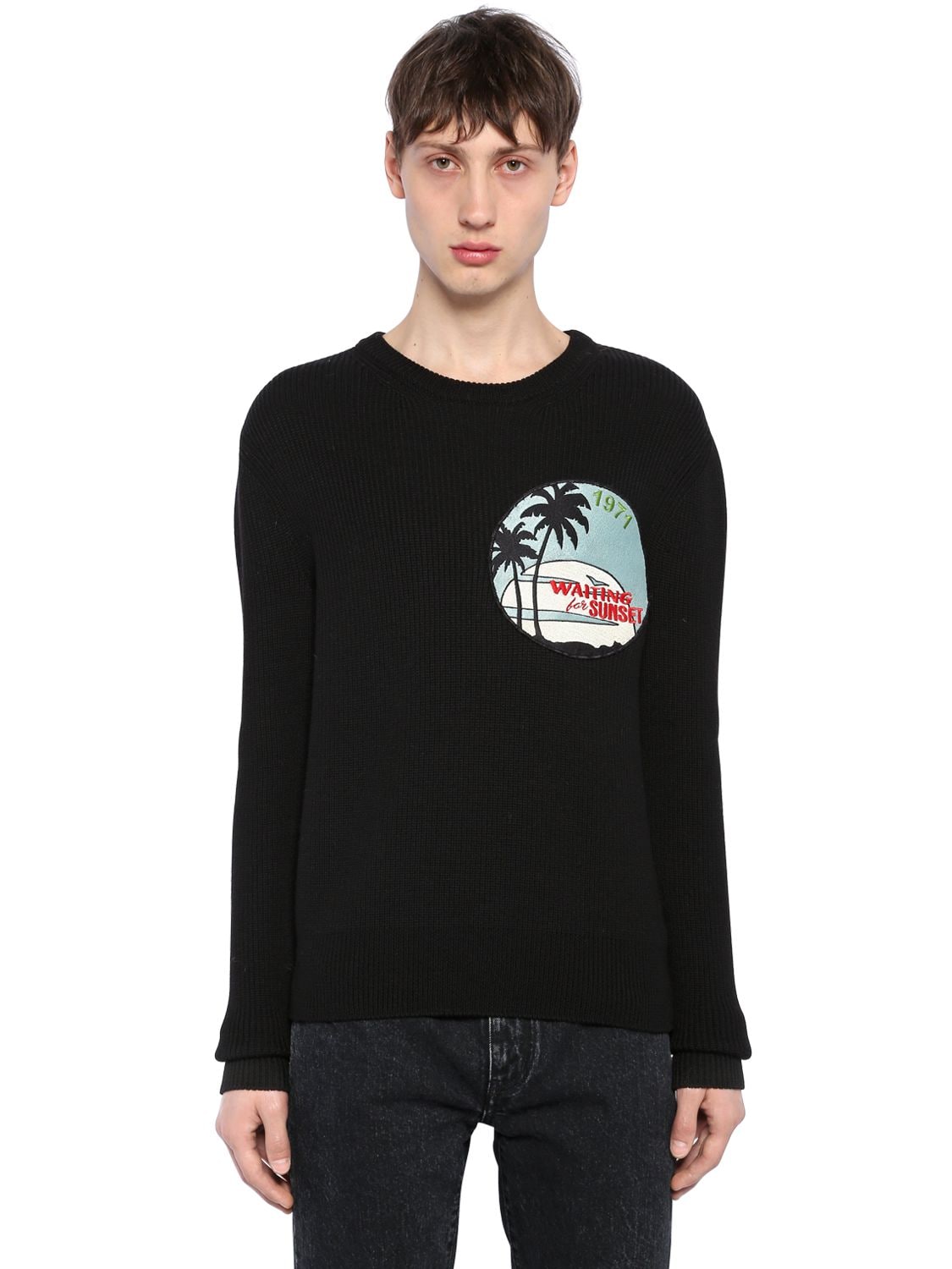 SAINT LAURENT WAITING FOR SUNSET PATCH WOOL SWEATER,67I25Z032-MTAwMA2