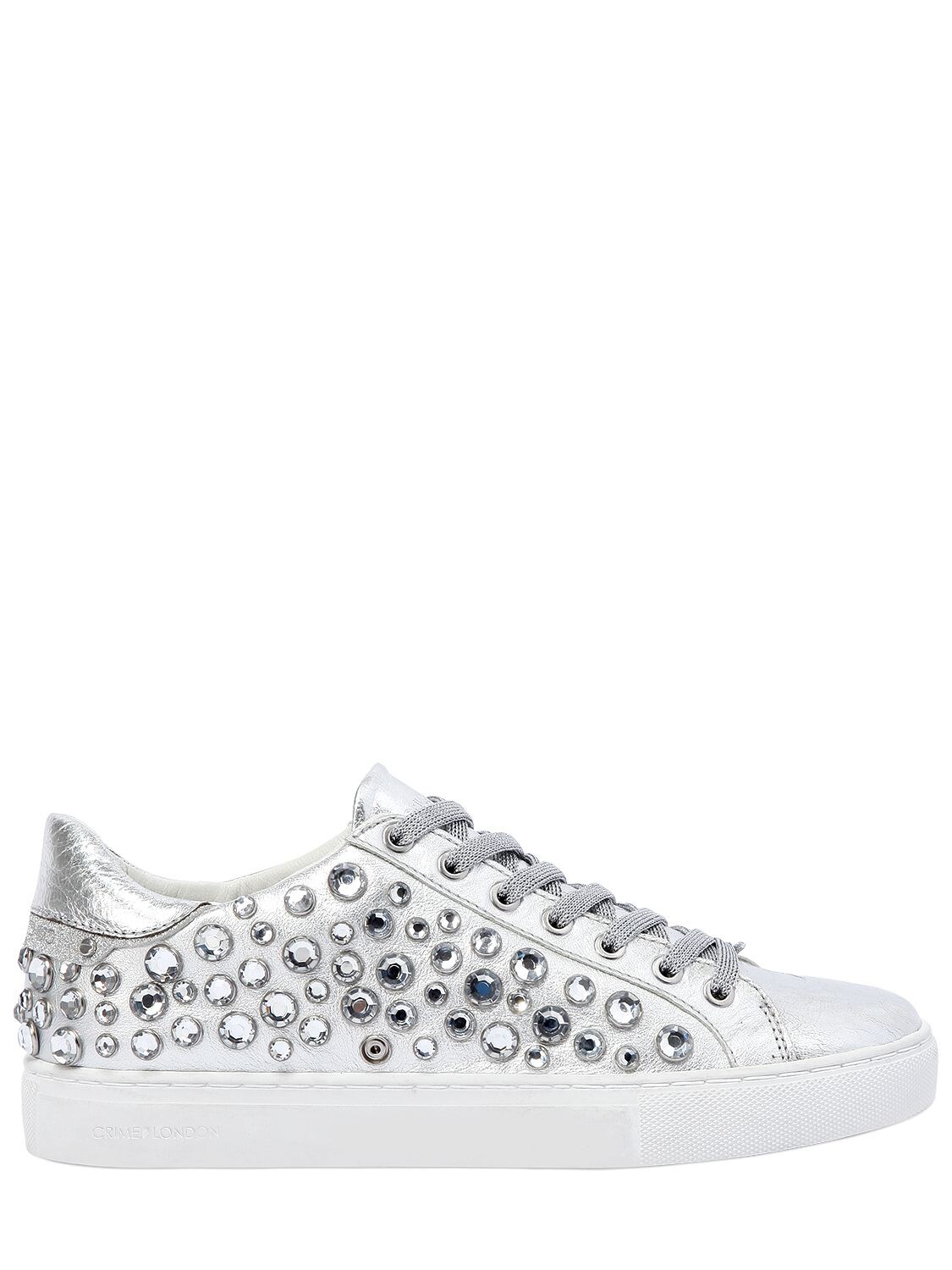 Crime 20mm Jeweled Metallic Leather Sneakers In Silver