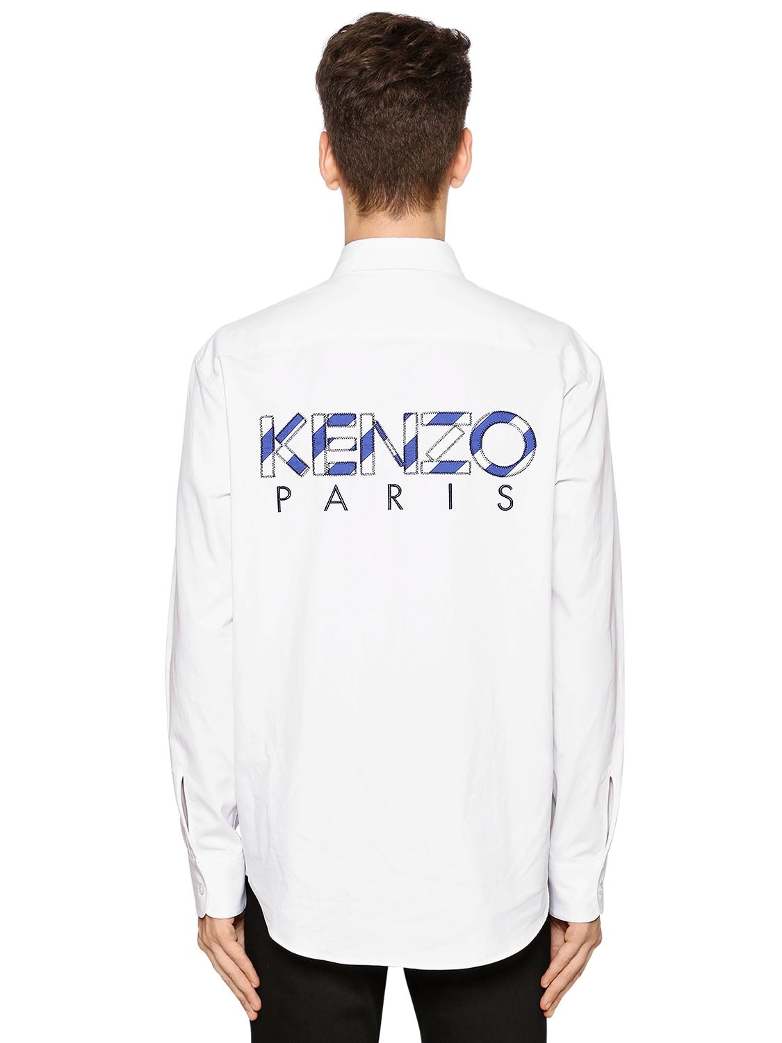 Kenzo Logo Embroidered Cotton Twill Shirt In White