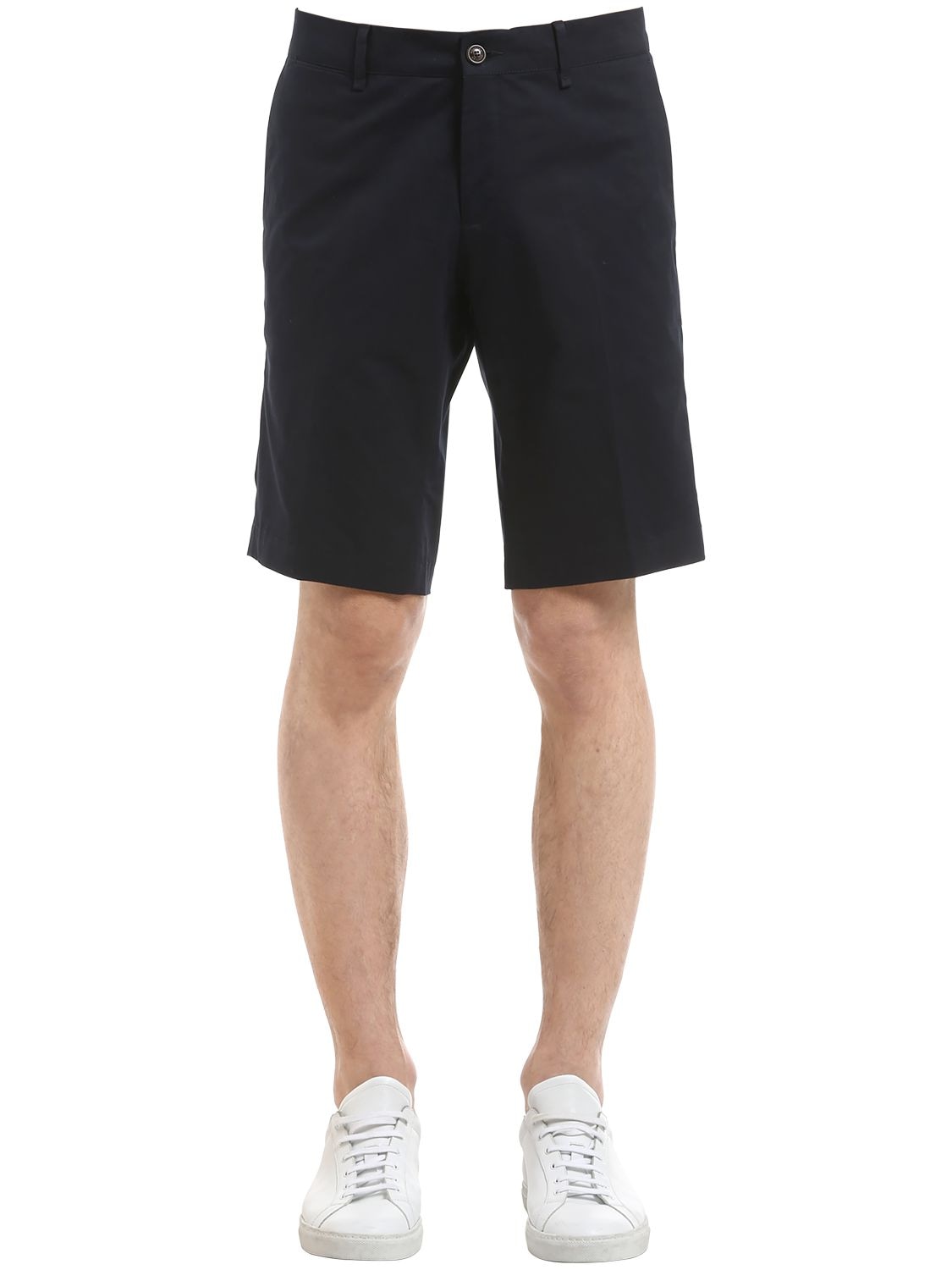Moncler Gabardine Cotton Shorts In Navy