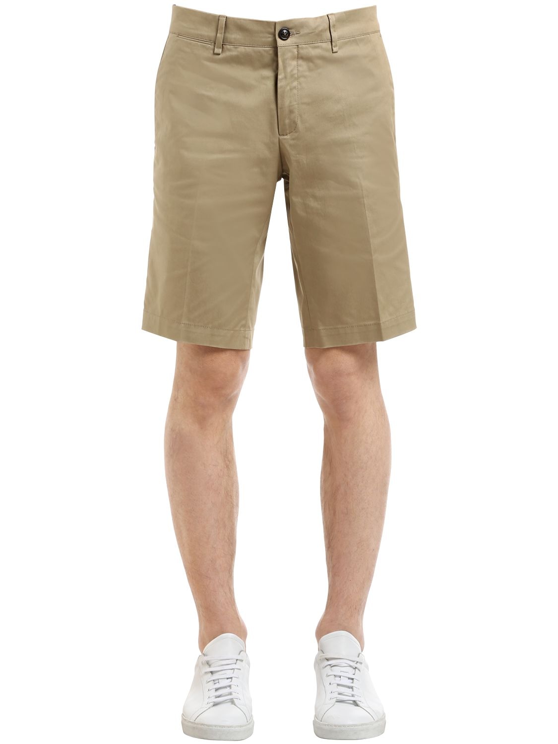 Moncler Gabardine Cotton Shorts In Beige