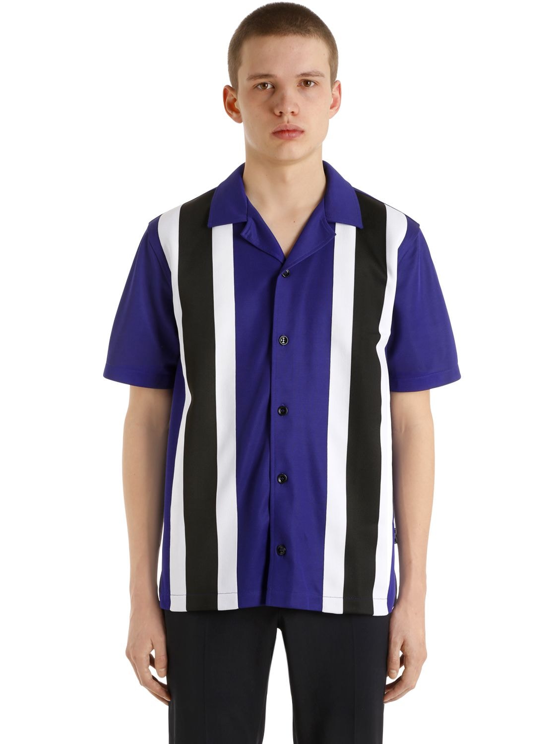 Ami Alexandre Mattiussi Striped Nylon Shirt In Purple/black