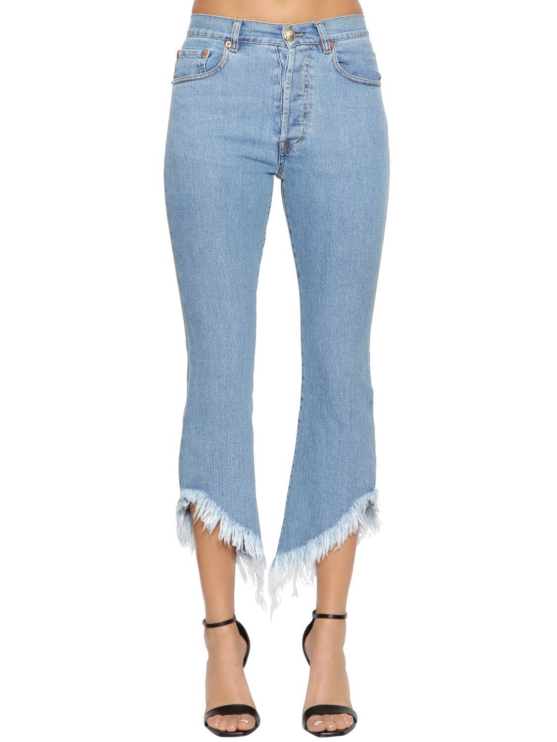 Forte Couture Flared Cropped Denim Jeans In Light Blue