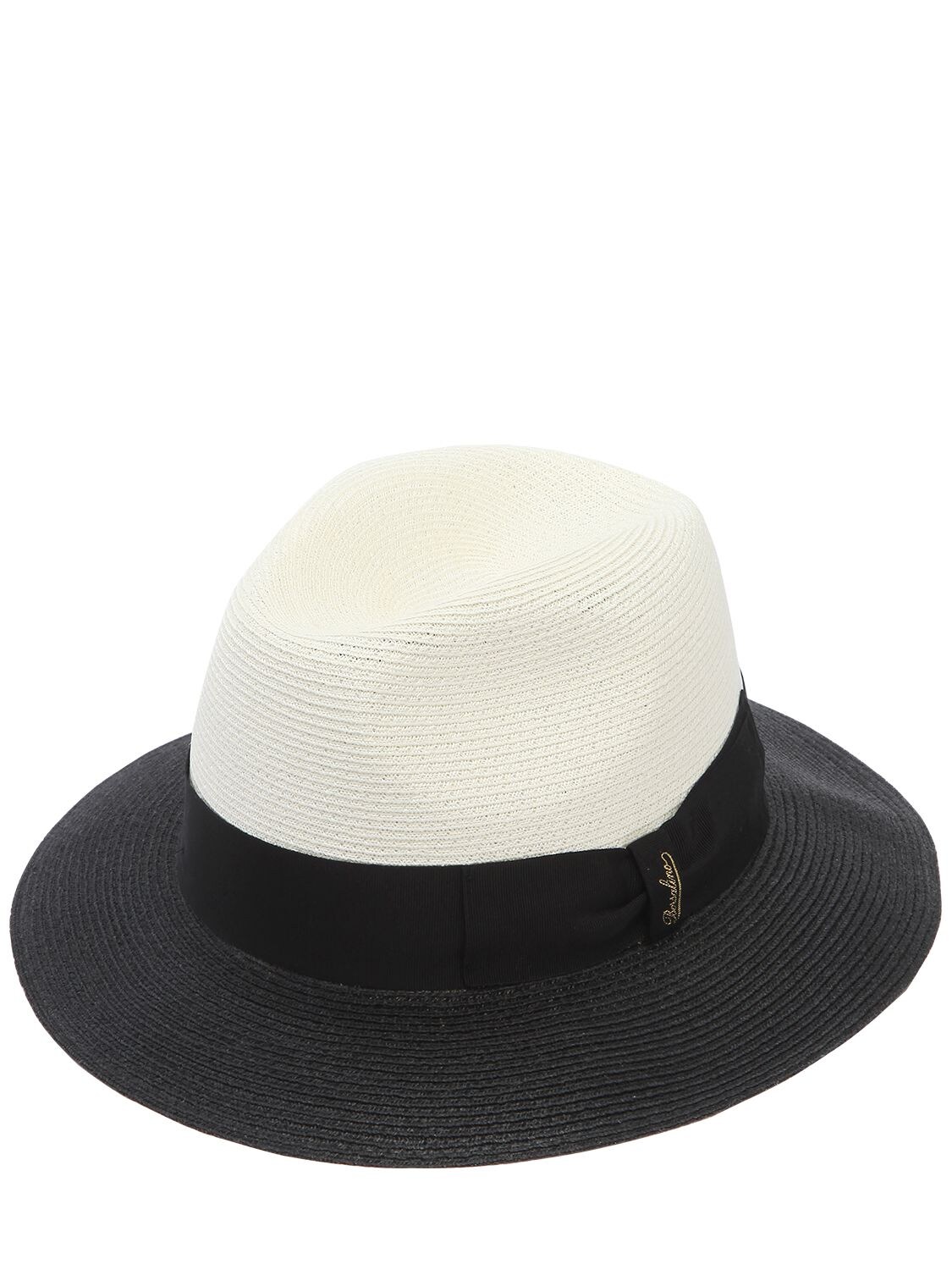 Borsalino Two Tone Medium Brim Hemp Hat In Black