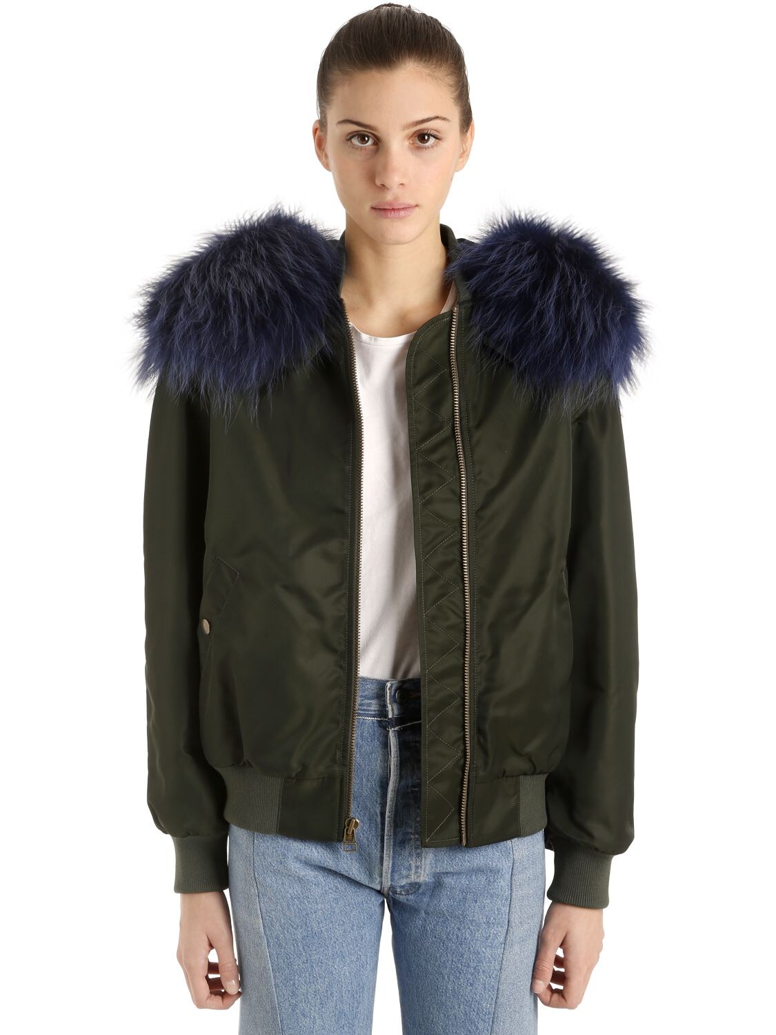 Mr & Mrs Italy Original Fit Bomber Jacket W/ Fur In Green