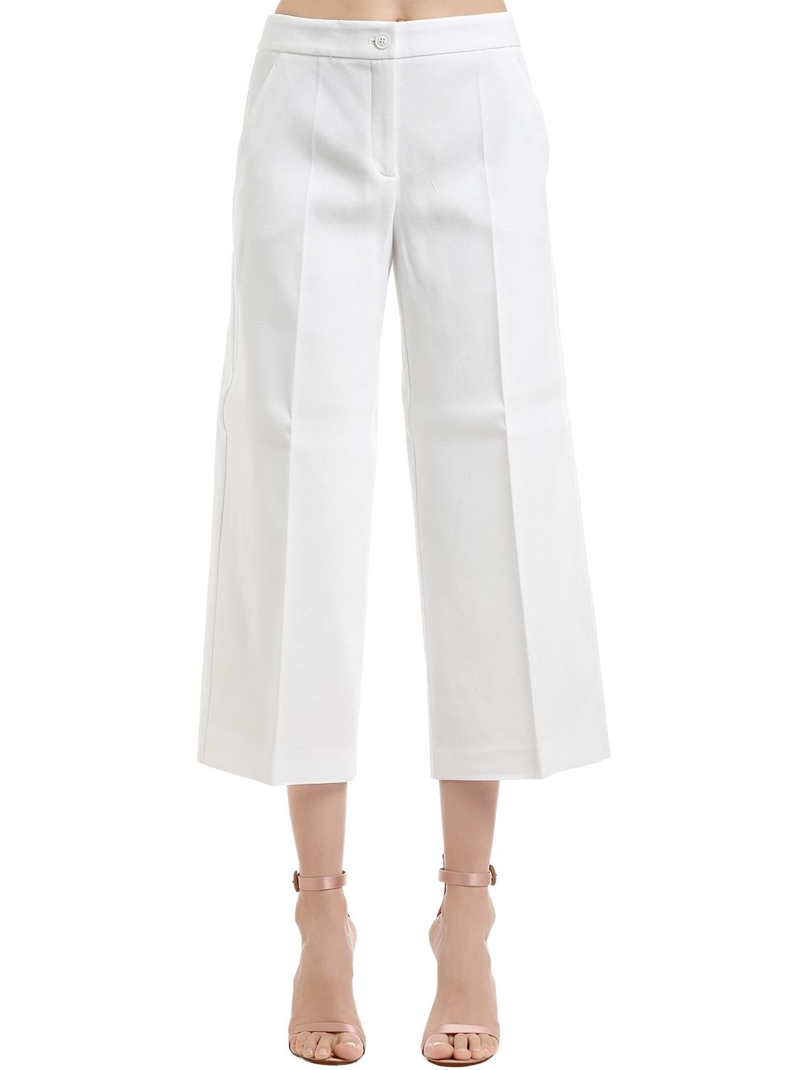 Boutique Moschino Stretch Piqué Wide Leg Trousers In White