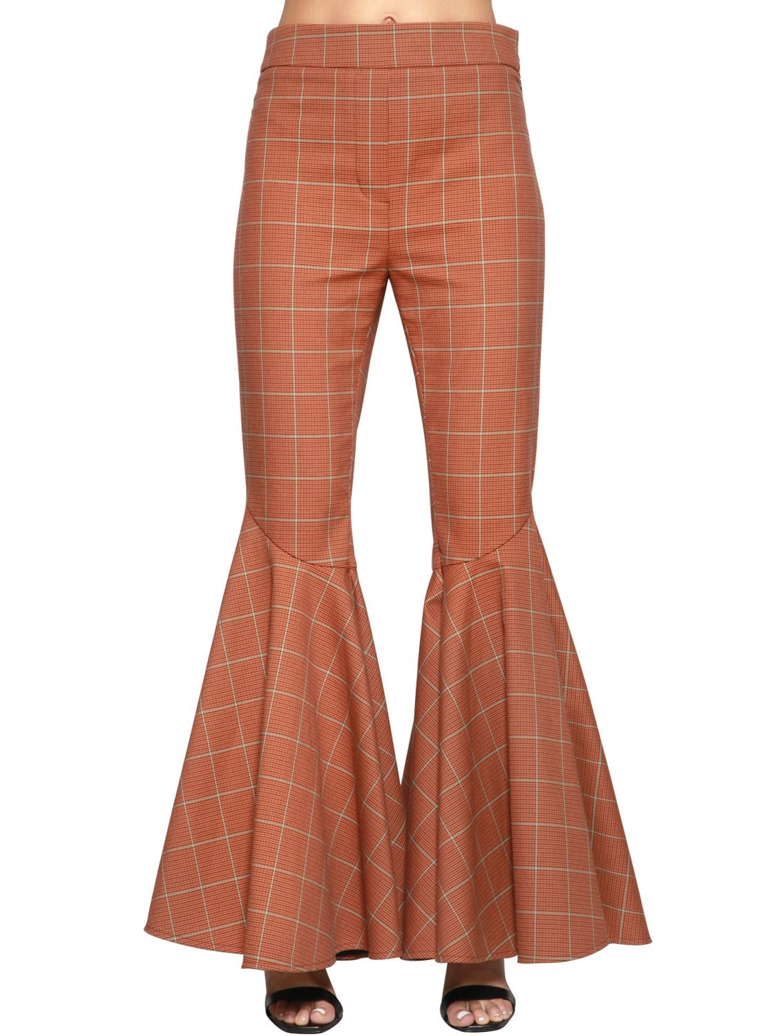 ELLERY High Waisted Cotton Check Flared Pants
