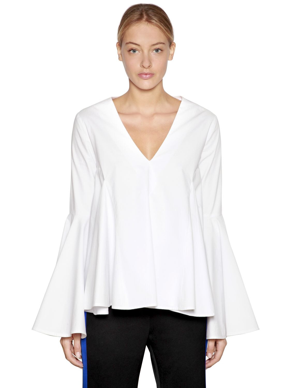 ELLERY FLARED V NECK COTTON POPLIN TOP,67I51H004-V0HJVEU1