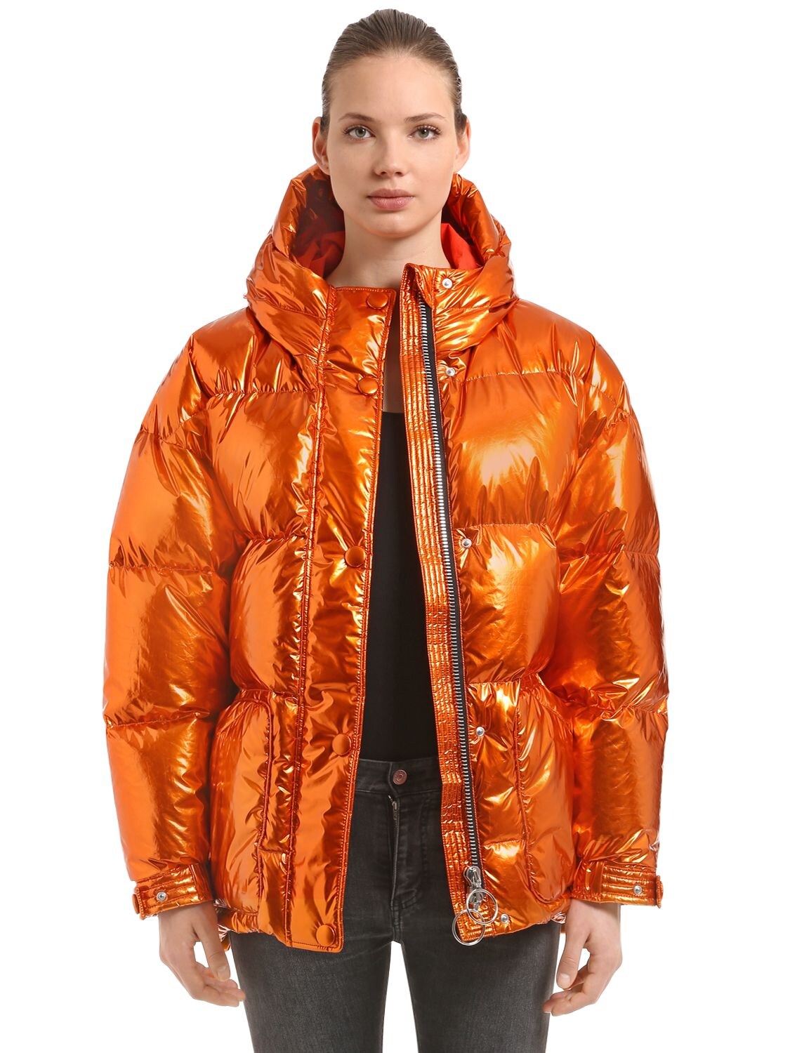 Ienki Ienki Oversized Michelin Foil Down Jacket In Orange