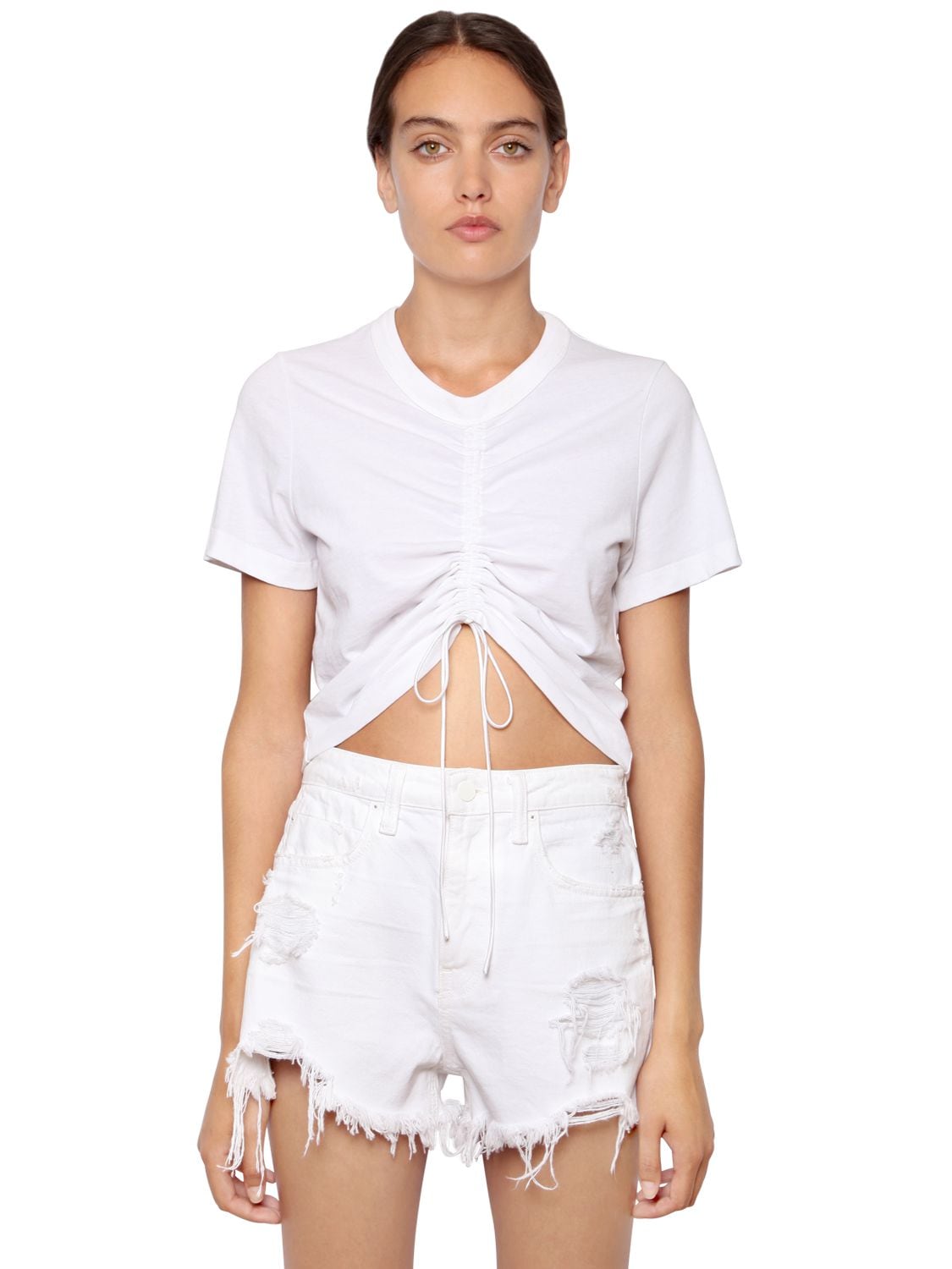 Alexander Wang High Twist Cropped Jersey T-shirt In White