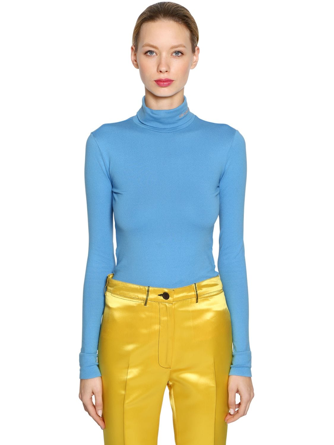 Calvin Klein 205w39nyc Turtleneck Cotton Jersey Top In Blue