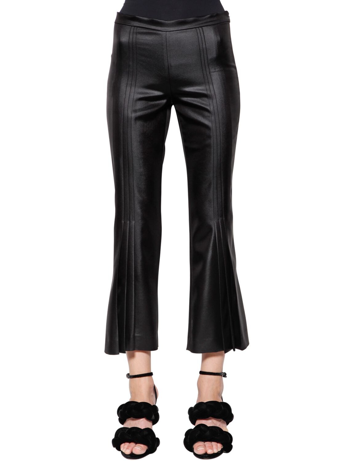Marco De Vincenzo Pleated Satin Cropped Pants In Black
