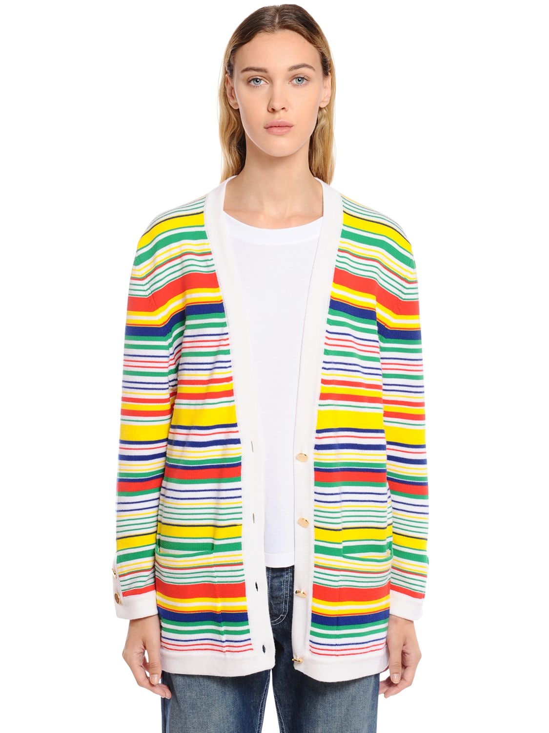Loewe Striped Wool Blend Knit Cardigan In Multicolor