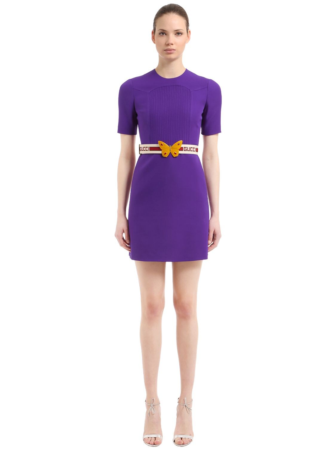 GUCCI BELTED WOOL & SILK CREPE CADY DRESS,67I5K1036-NTA3Ng2