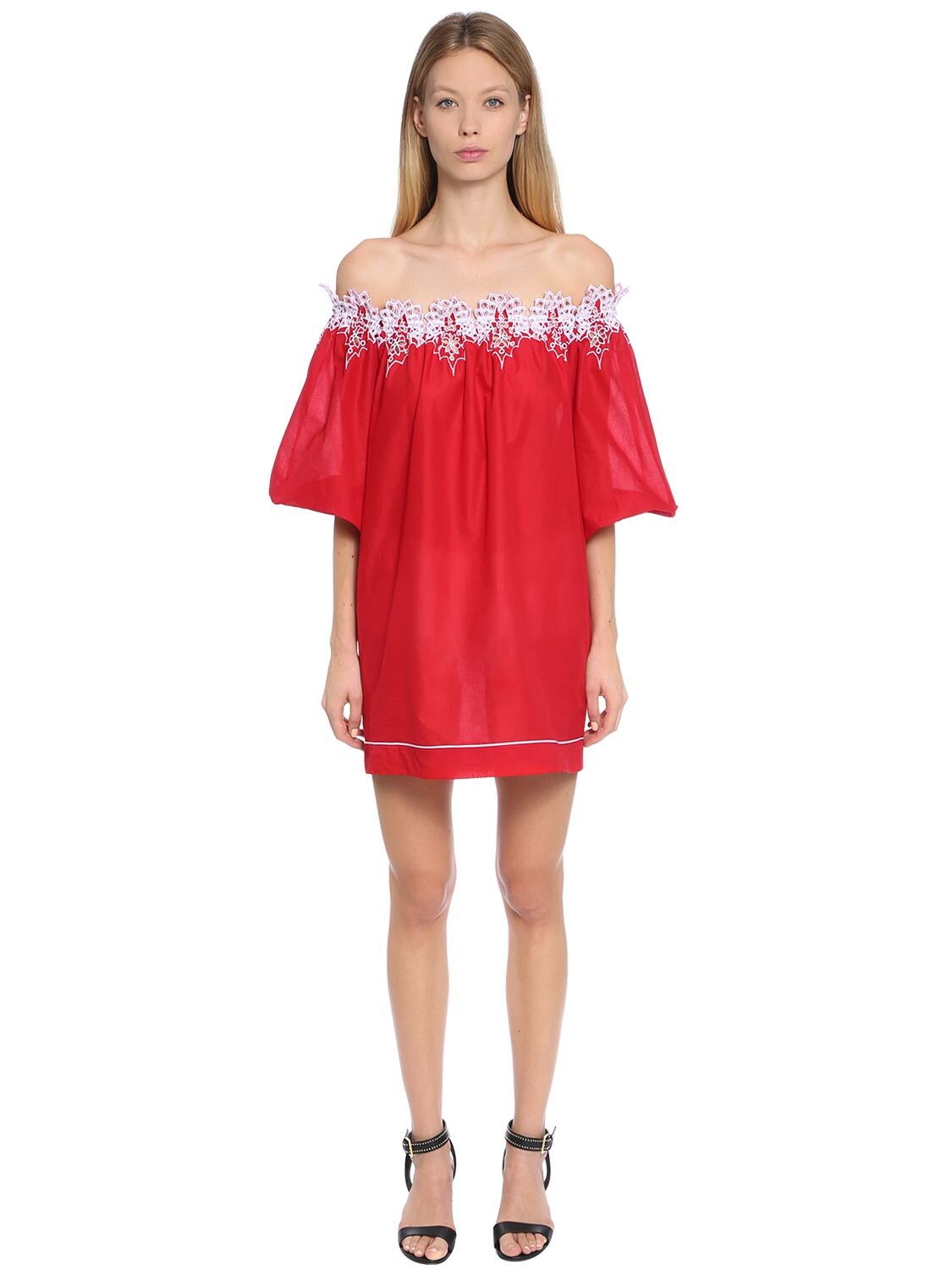 Ermanno Scervino Off The Shoulder Cotton Muslin Dress In Red