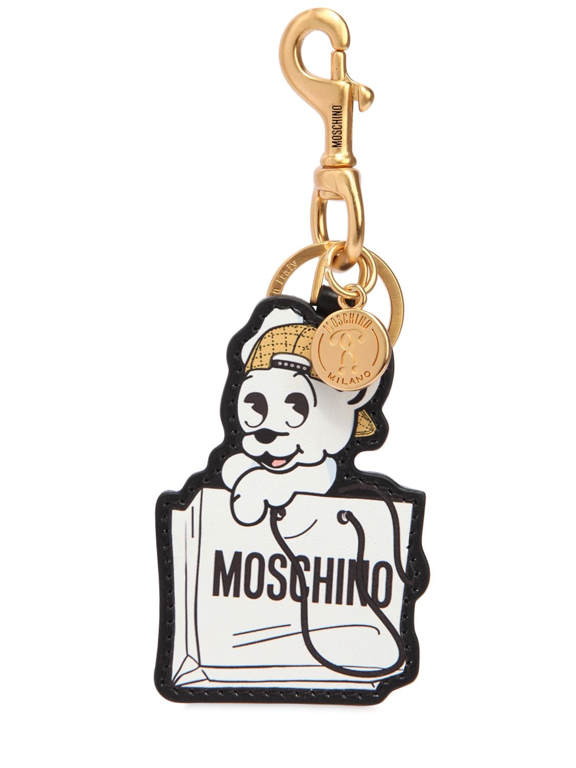 Moschino Pudgy Leather Key Chain In White