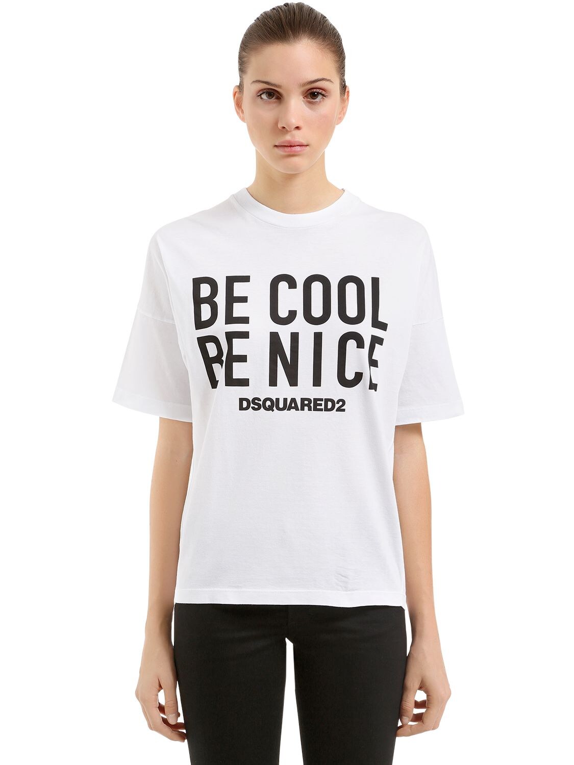 DSQUARED2 "BE COOL BE NICE"织棉T恤,67I5L9003-OTYzWA2