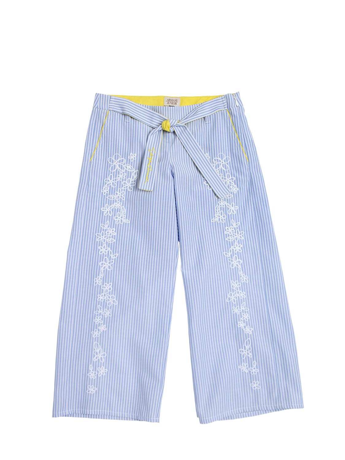 Armani Junior Kids' Embroidered Striped Cotton Oxford Pants In Blue,white