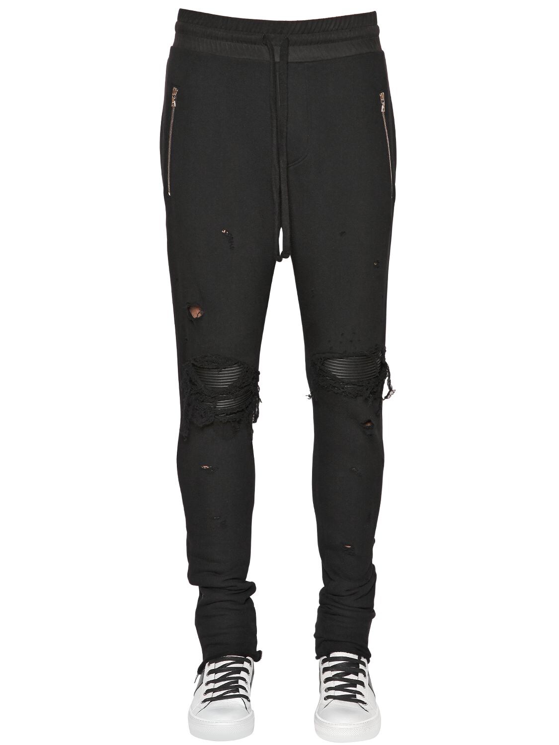 Amiri Mx1 Cotton Sweatpants W/ Leather Patches In Black