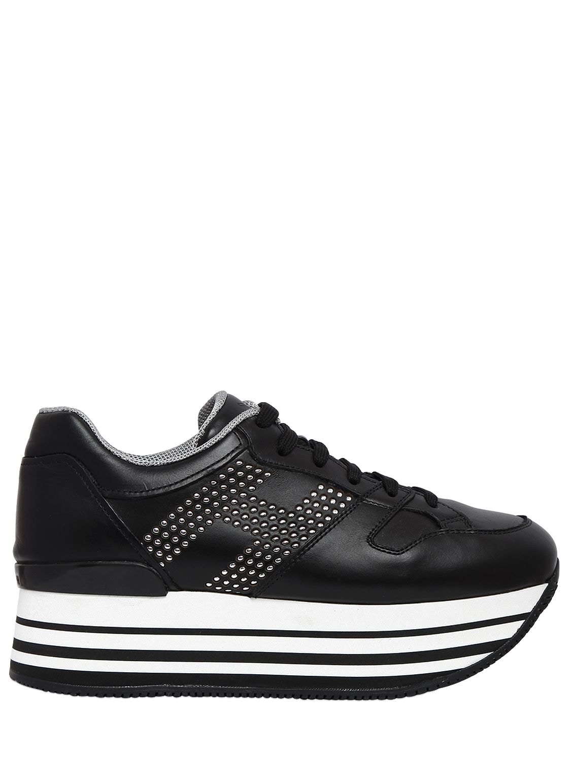 Hogan 70mm Maxi 222 Studded Leather Sneakers In Black