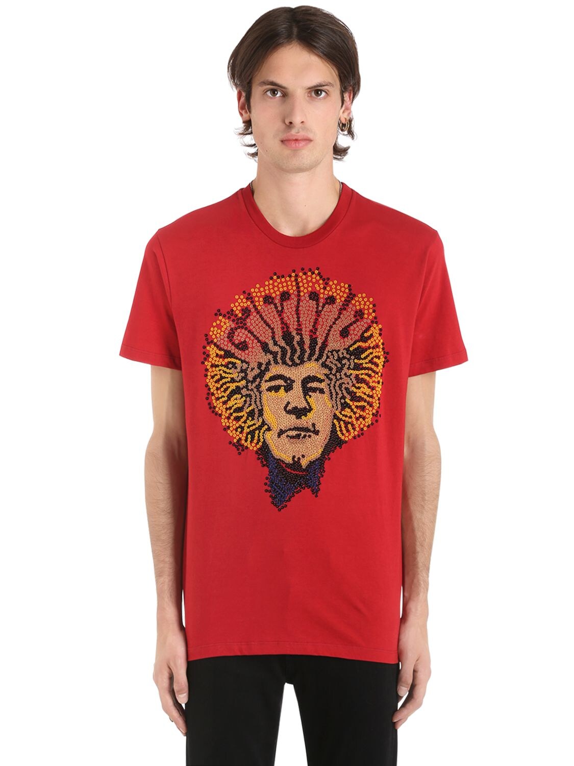 Etro Afro Sequined Cotton Jersey T-shirt In Red