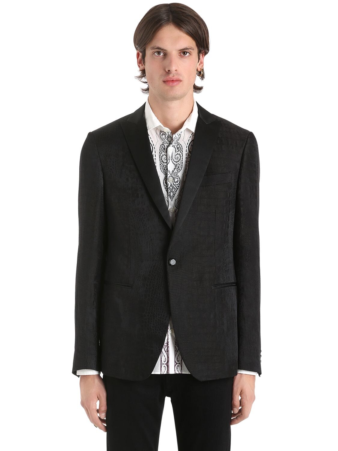 Etro Croc Linen & Silk Jacquard Jacket In Black