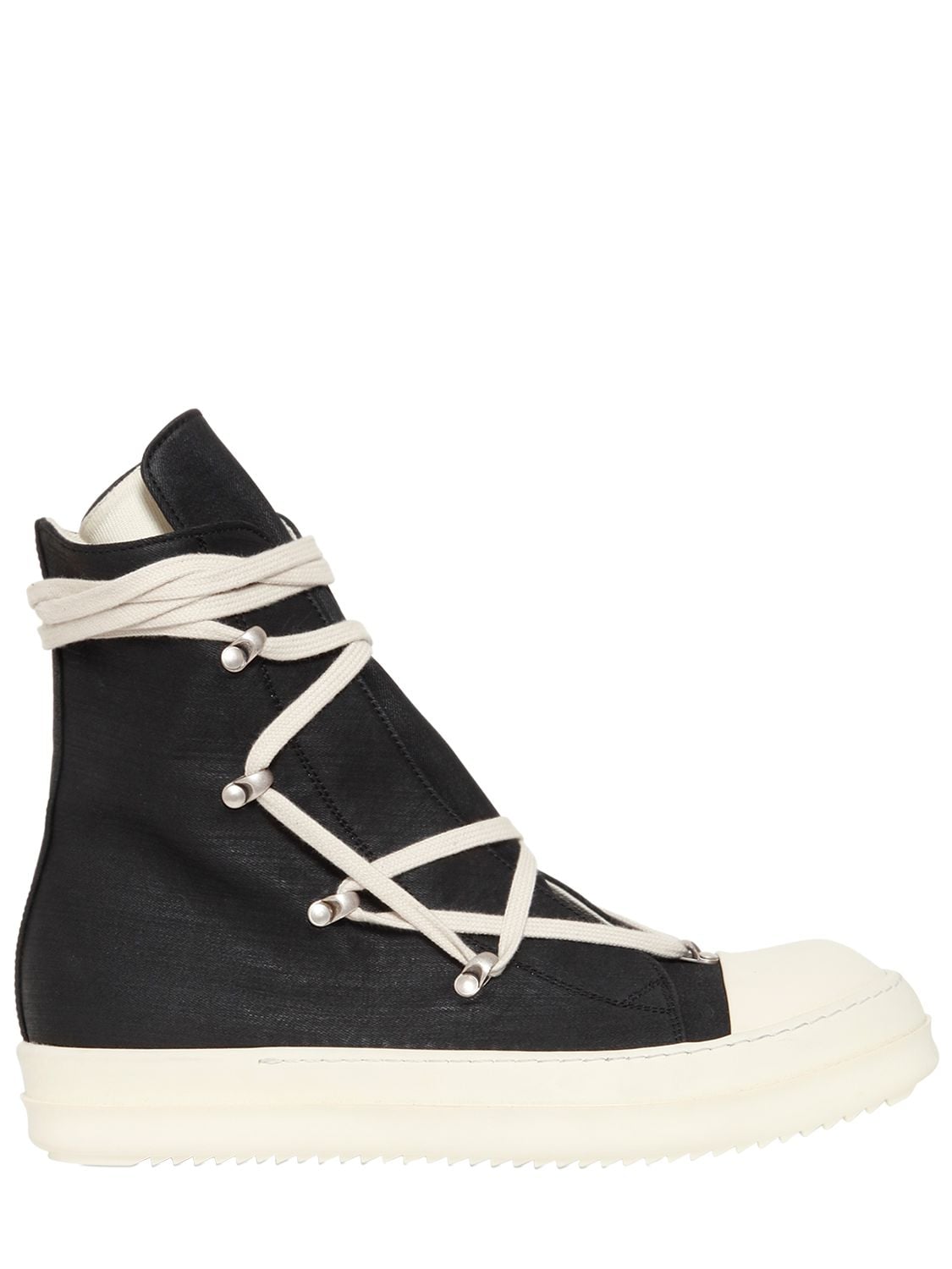 Rick Owens Zip Stretch Waxed Cotton High Sneakers In Black/milk | ModeSens