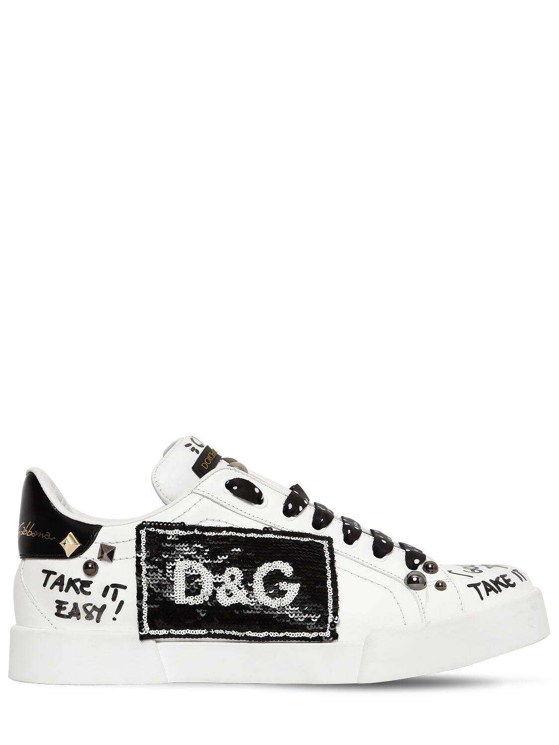 DOLCE & GABBANA 30MM SEQUINED & STUDDED LEATHER trainers,67I82T004-ODk2OTc1