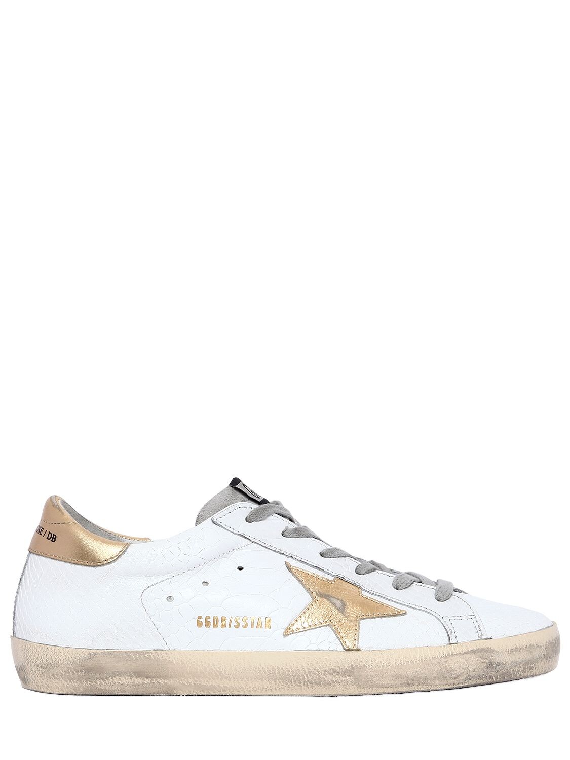 Golden Goose 20mm Super Star Embossed Leather Sneaker In White/gold