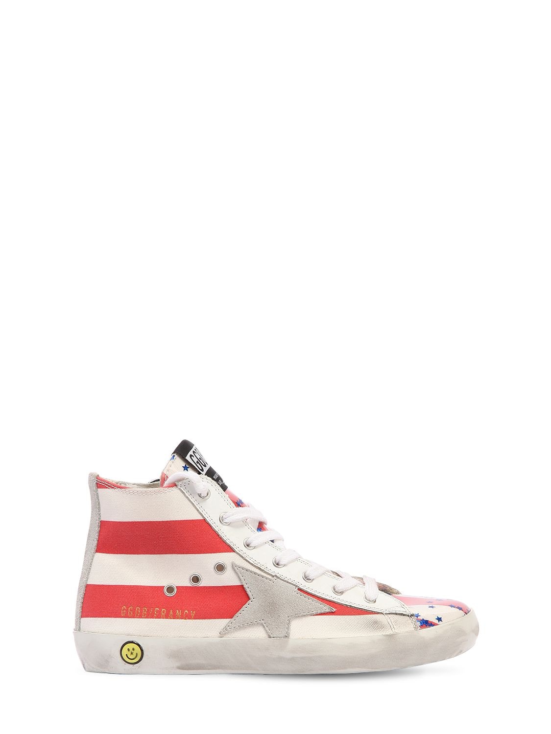 Golden Goose Kids' Francy Stars Canvas High Top Sneakers In White,red