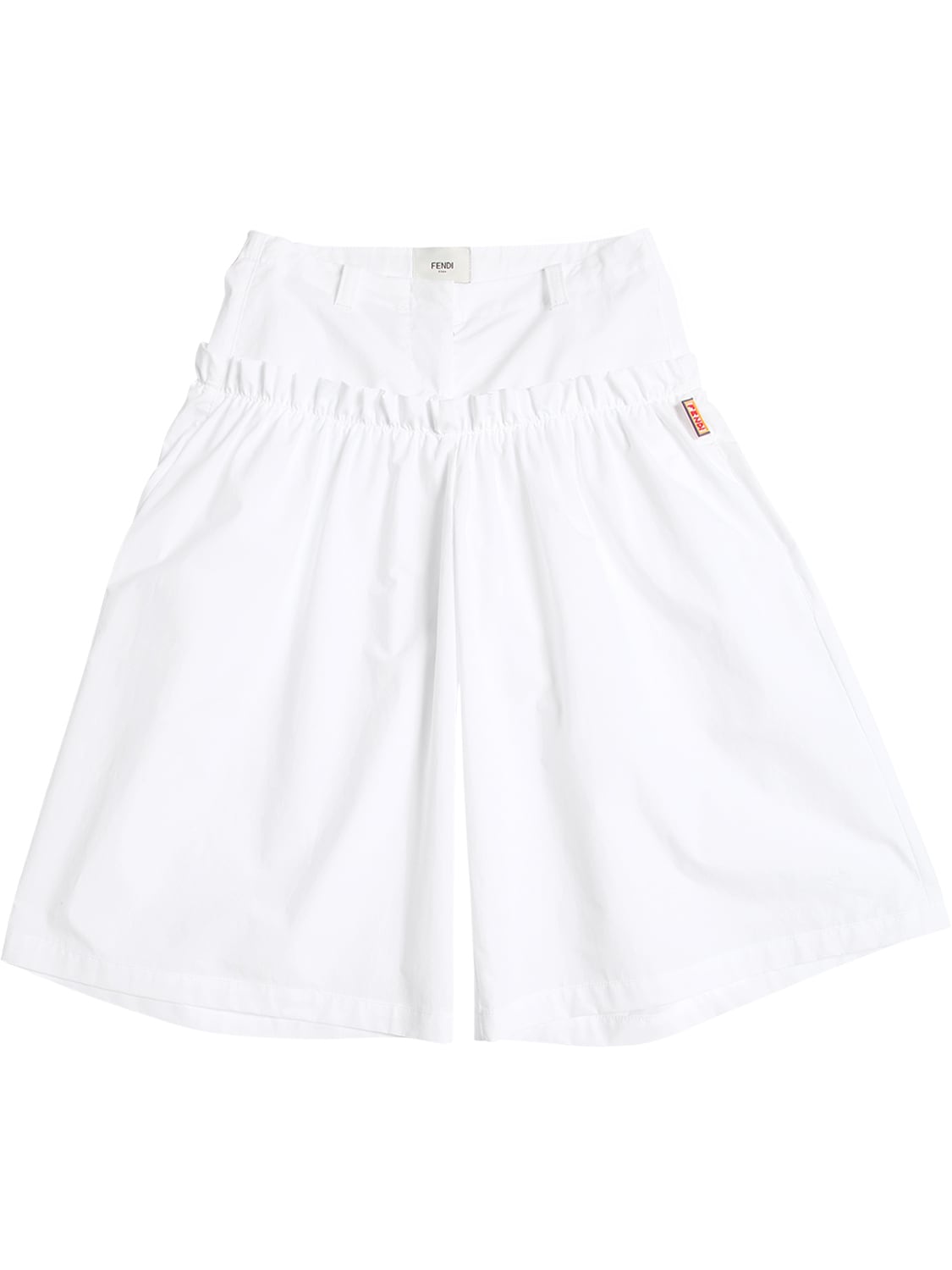 Fendi Kids' Cotton Poplin Wide Pants W/ Ruffle In White