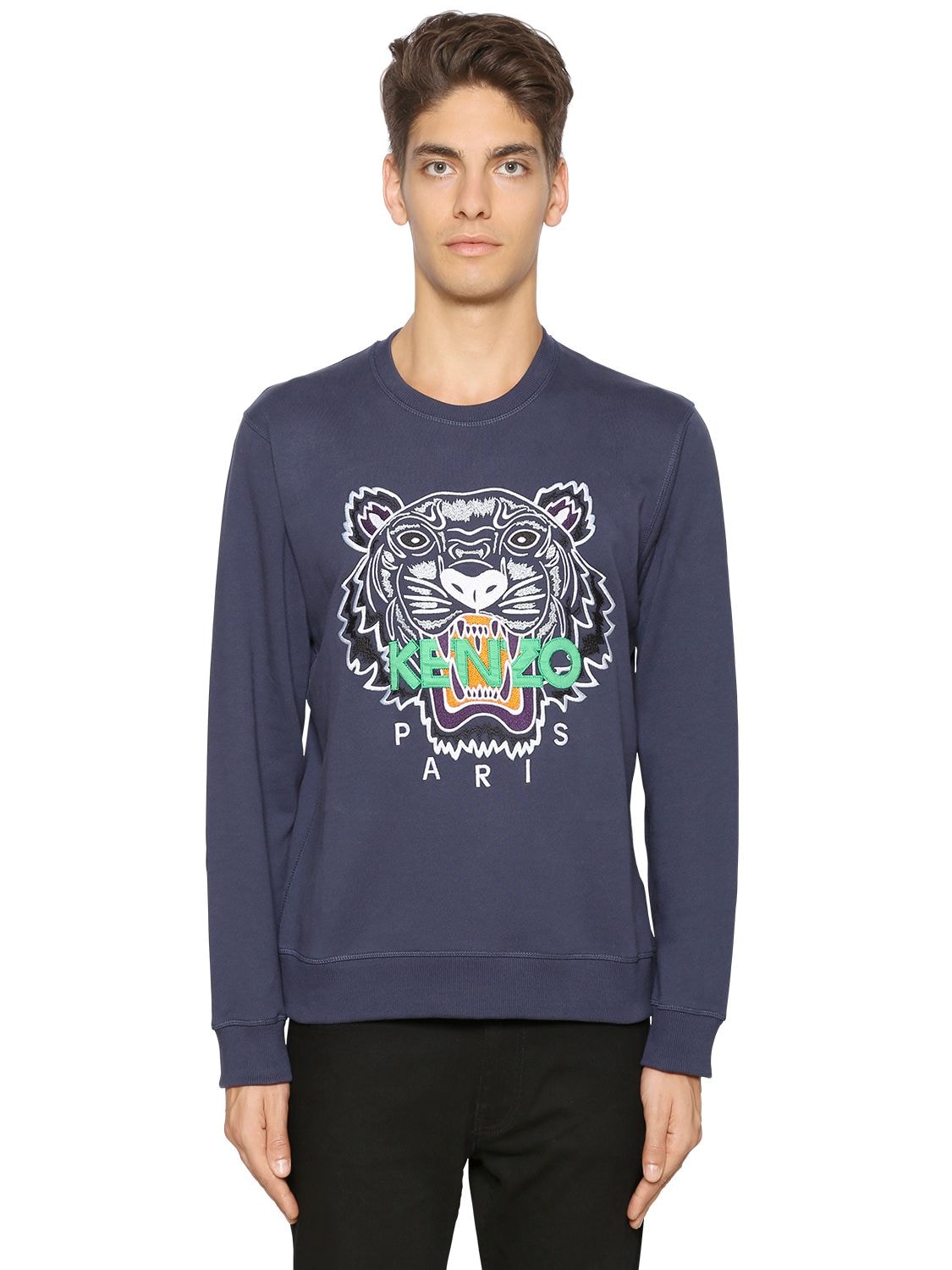 KENZO TIGER EMBROIDERED COTTON SWEATSHIRT,67I99F004-Nzg1