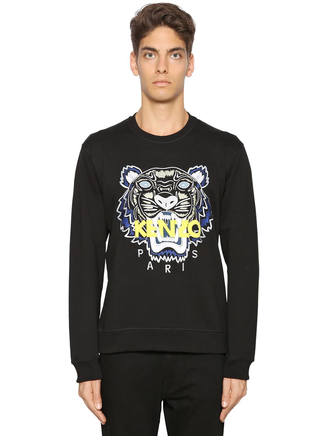 KENZO TIGER EMBROIDERED COTTON SWEATSHIRT,67I99F005-OTk1