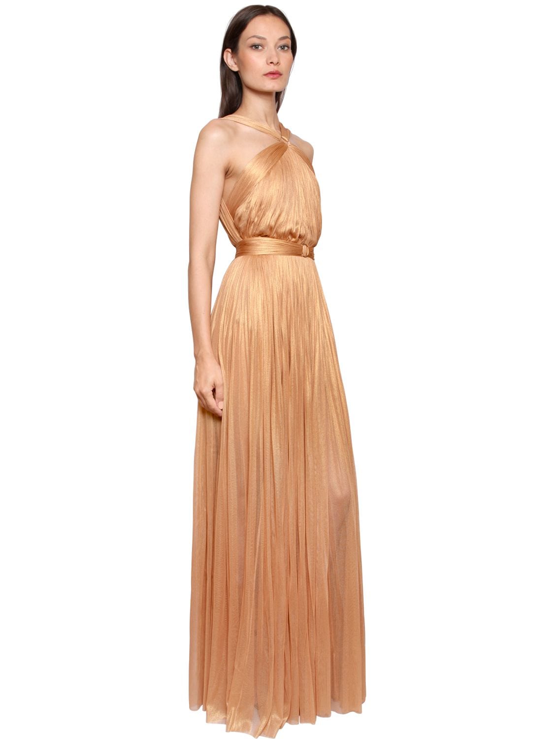 Maria Lucia Hohan Crossed Laminated Silk Tulle Dress In Nude | ModeSens