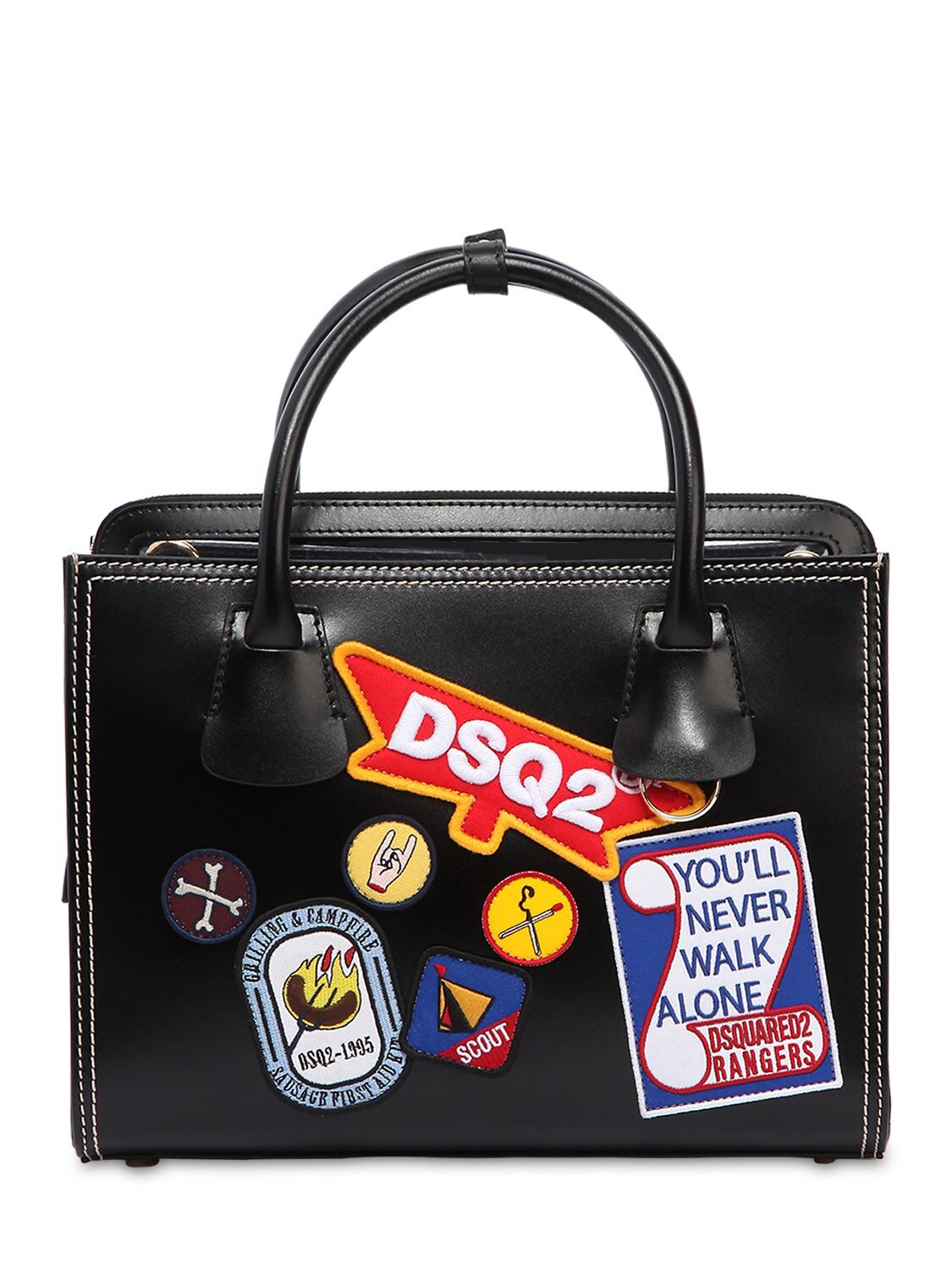 Dsquared2 Patches Leather Top Handle Bag In Black