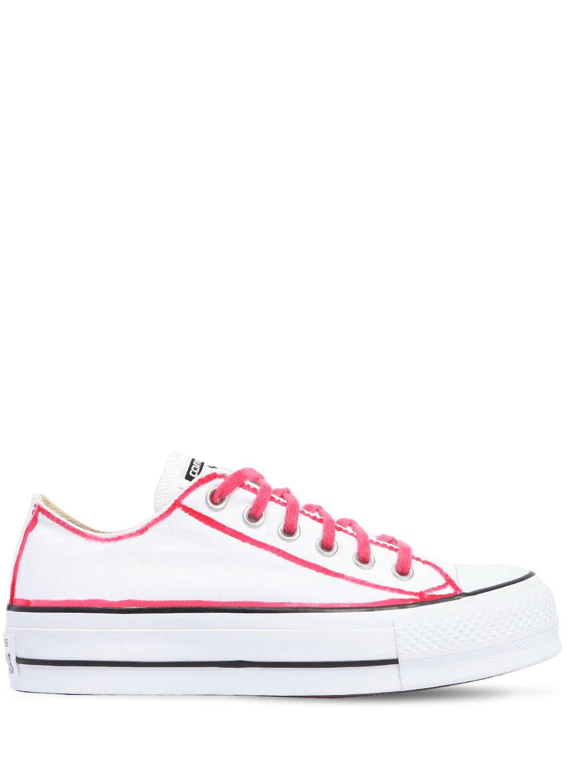 Converse 40mm Lift Canvas Platform Sneakers In White/red