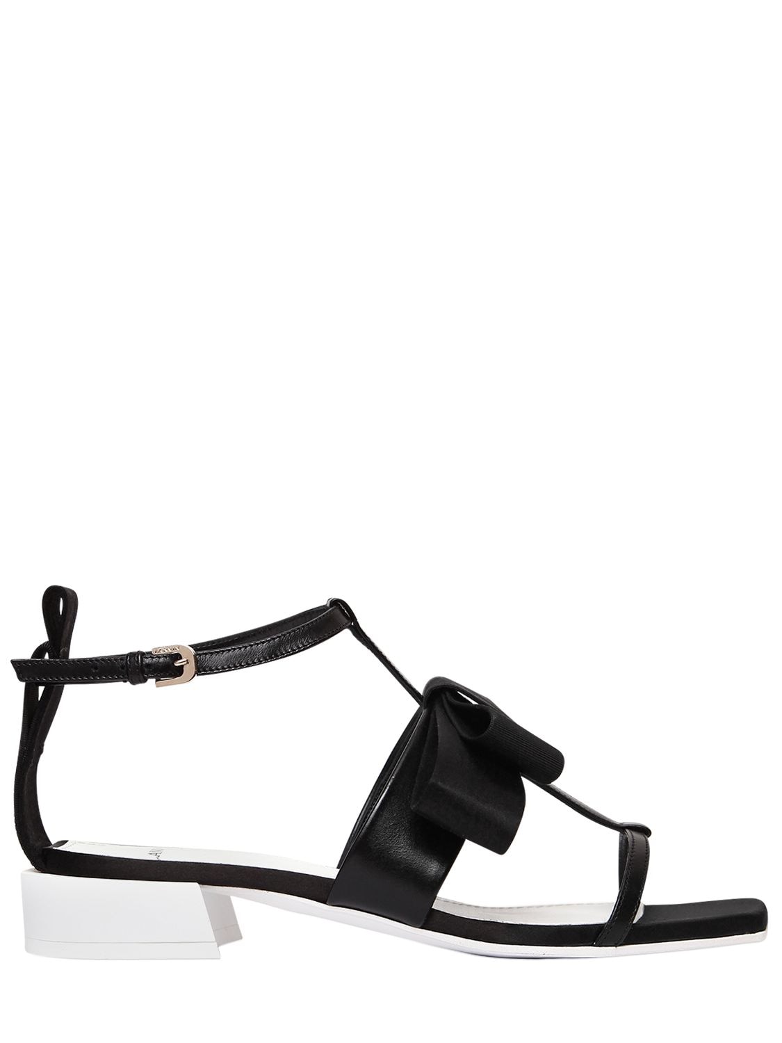 Lanvin 30mm Satin Bow & Leather Sandals In Black