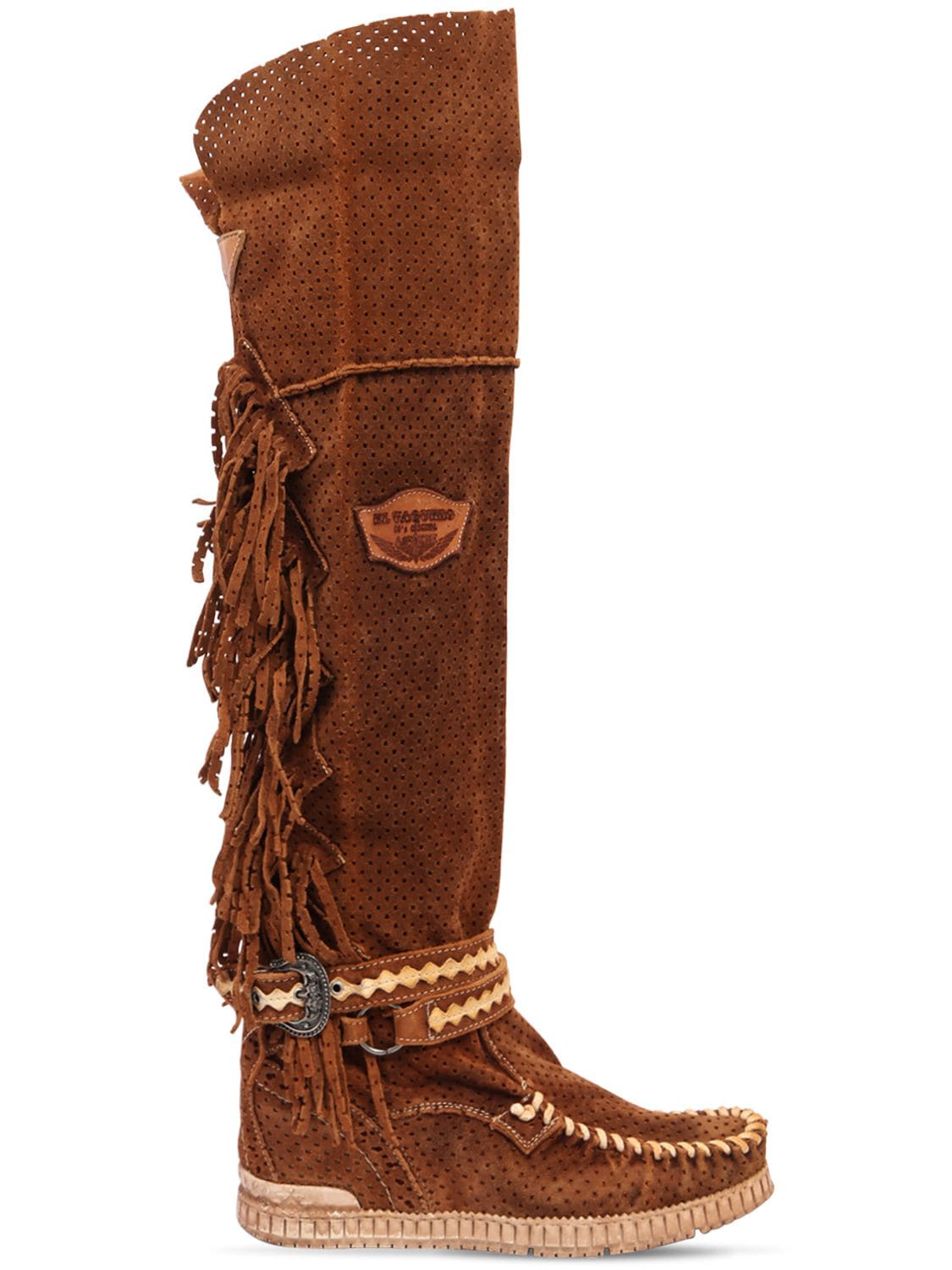 El Vaquero 70mm Delilah Fringed Suede Wedge Boots In Tan
